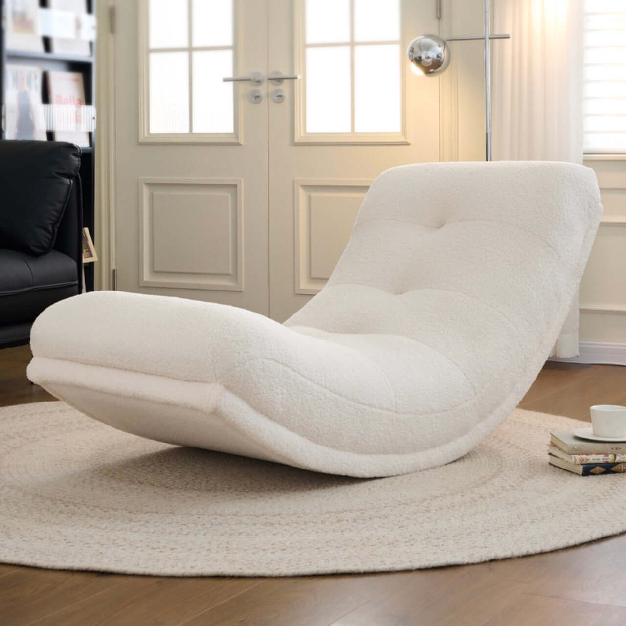 Luxury White Boucle Caterpillar Lounge Chair - Single Sofa Rocker with Soft Cushion for Living Room, Bedroom & Nursery - Cozy Modern Accent Chair for Relaxing & Nursing