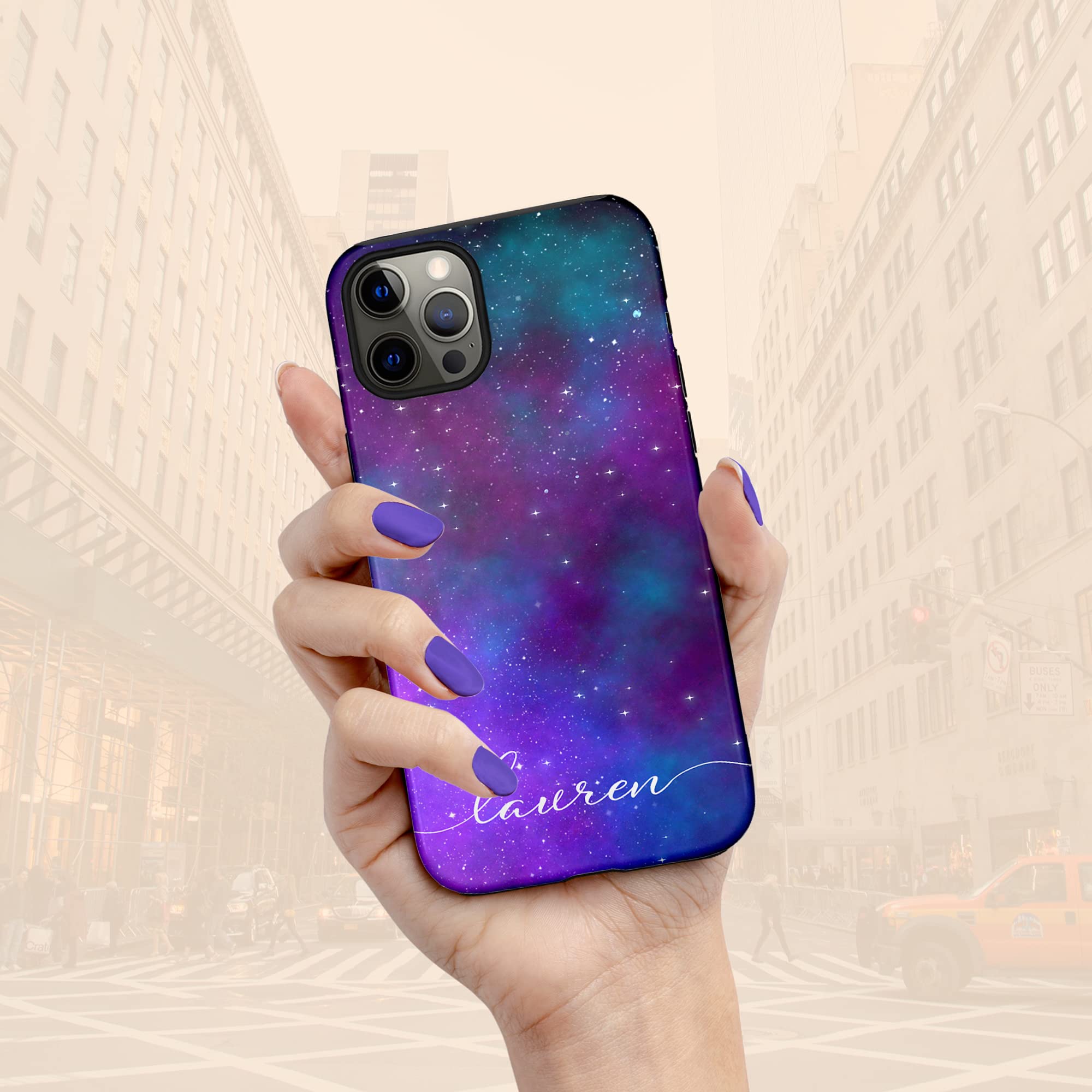 Custom Galaxy Space Phone Case - Personalized Name Striped Design for iPhone 16 Plus/15 Pro Max/14/13 Mini/12/11/X/XS Max/XR/7/8 - Durable Protective Cover for Everyday Use, Travel & Gifts