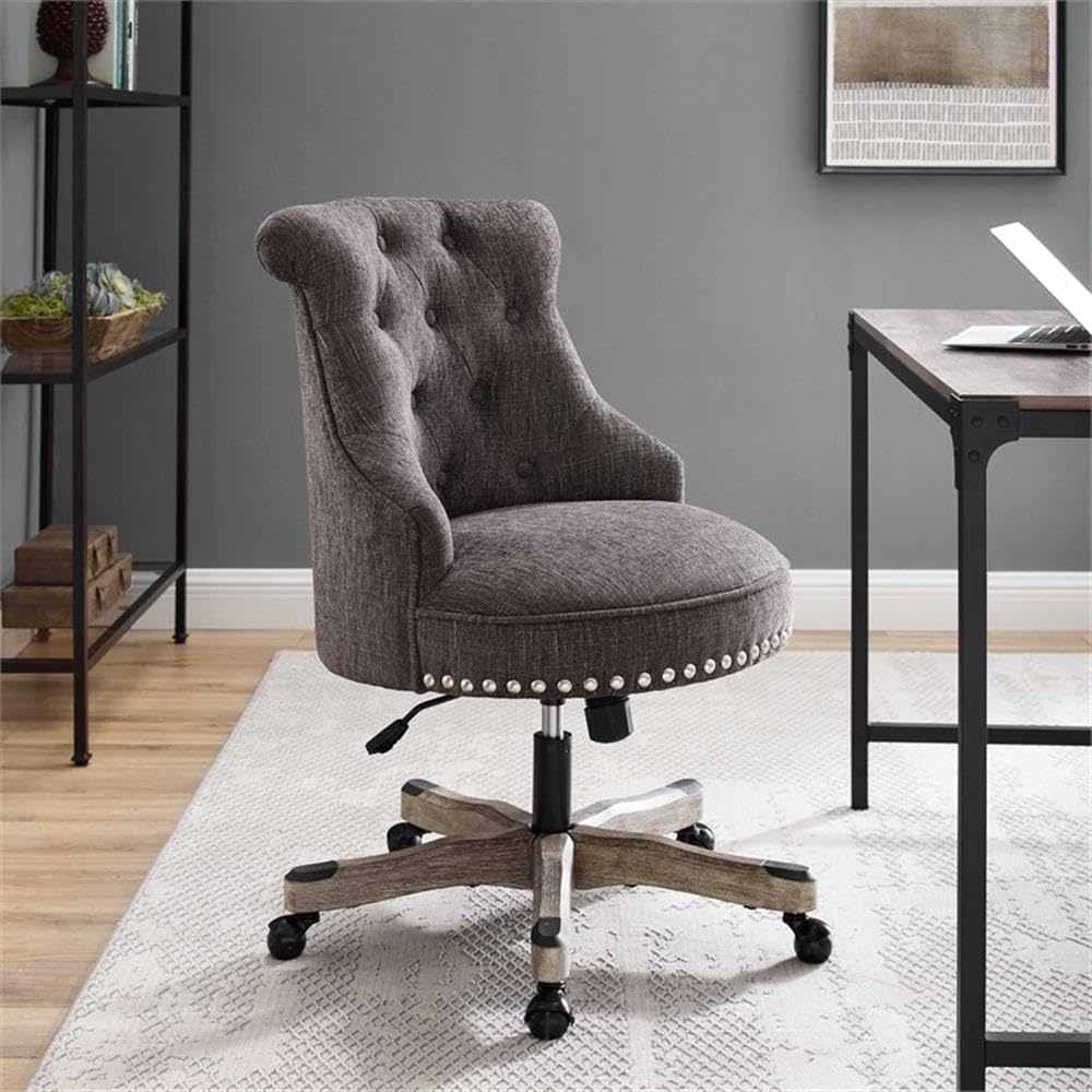 UrbanPro Wood Traditional Upholstered Swivel Office Chair - Ergonomic Desk Chair with Adjustable Height & 360° Rotation, Charcoal Gray - Perfect for Home Office, Study Room & Workspace