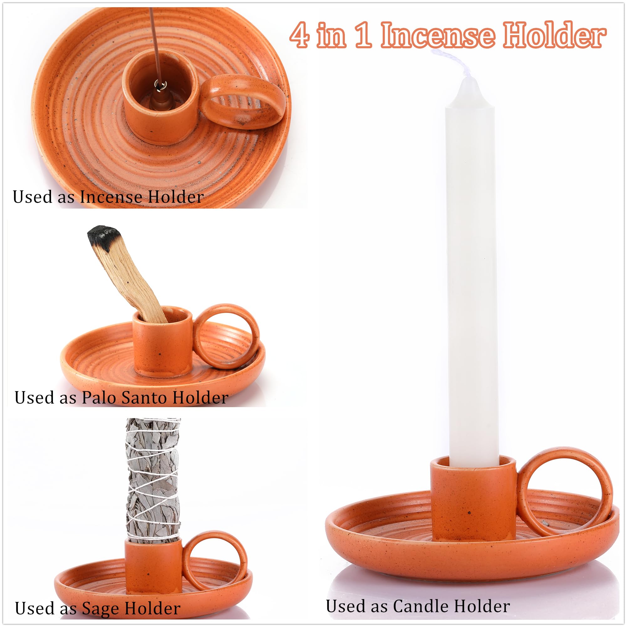 Palo Santo Incense Burner Holder - Sage Smudge Stick & Ash Catcher Bowl for Meditation, Yoga, Healing & Spiritual Cleansing (Orange) - Perfect for Home Altar, Reiki Sessions & Aromatherapy