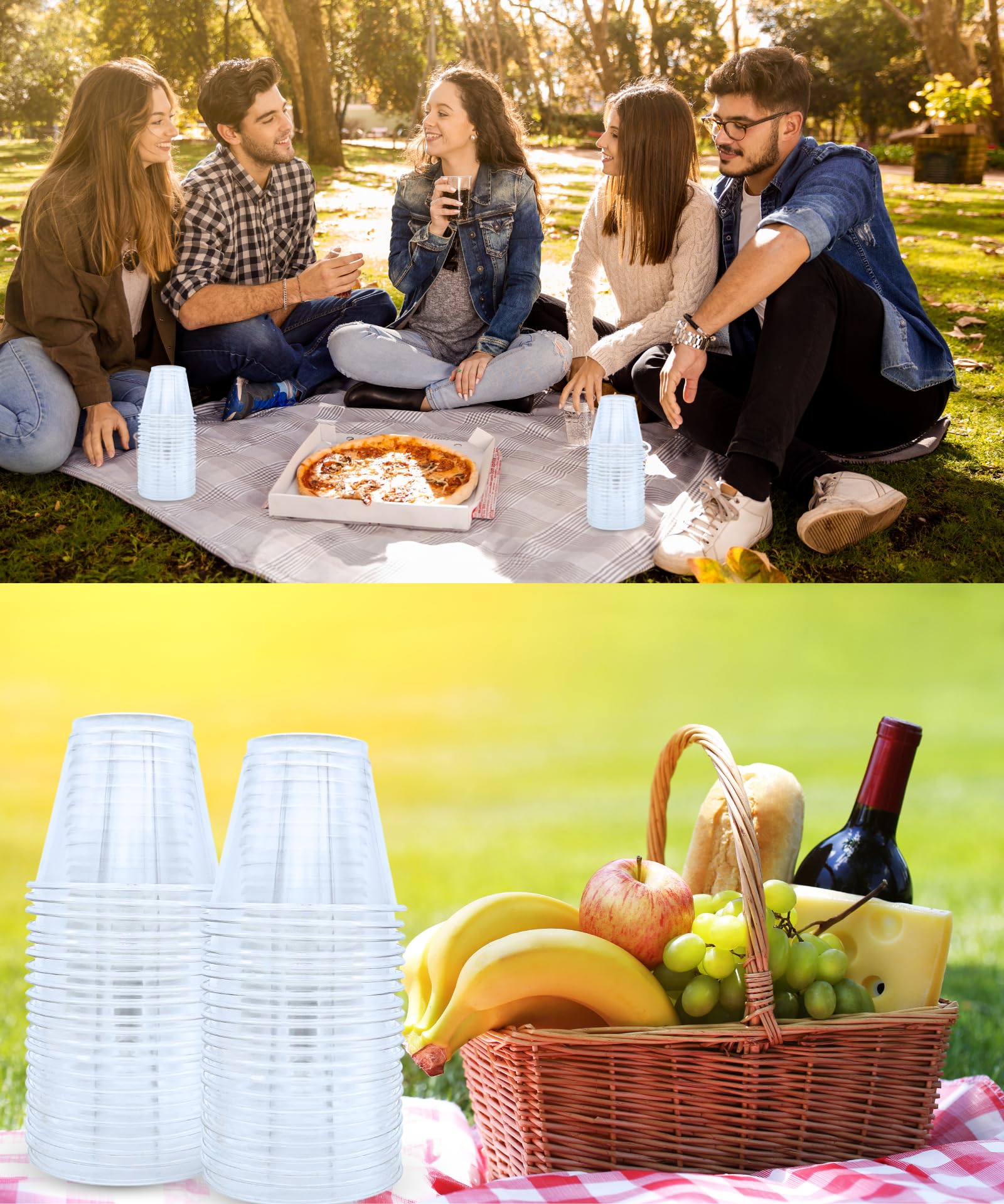 40 Pack 9 oz Clear Plastic Cups - Disposable Sturdy Recyclable Drinking Glasses for Wine, Cocktail, Punch & Cold Beverages - Perfect for Weddings, Parties, BBQs & Outdoor Events