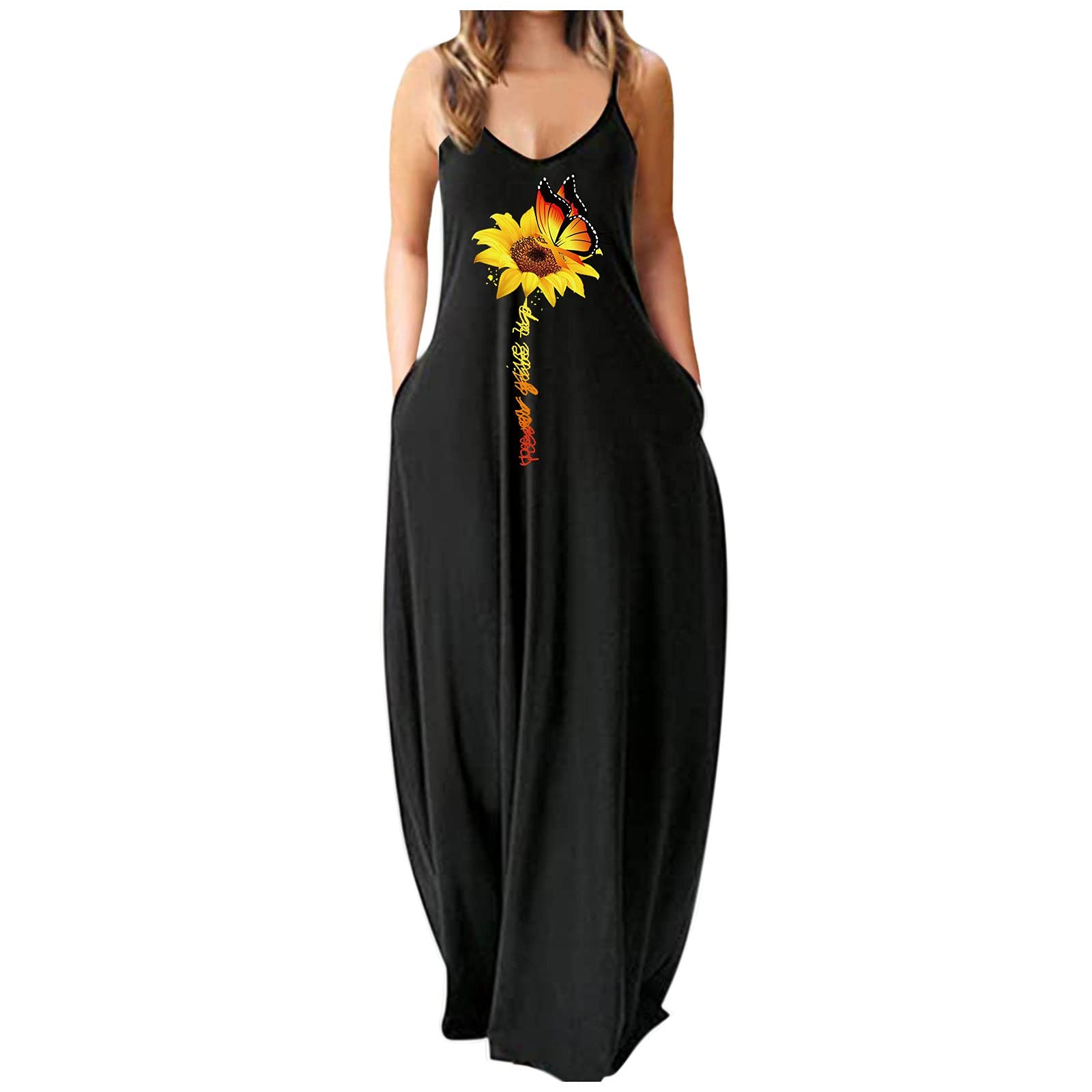 Women's Long Sleeveless Casual Printed Maxi Sundress - Flowy Loose Beach Dress for Summer, Vacations & Outdoor Activities