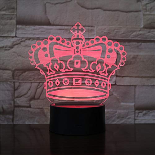 3D Crown Night Light LED Touch Switch Table Lamp - 7 Color Changing Optical Illusion Desk Decor for Kids Room, Christmas, Birthday Gifts (Perfect for Bedroom, Nursery, Party Decorations)