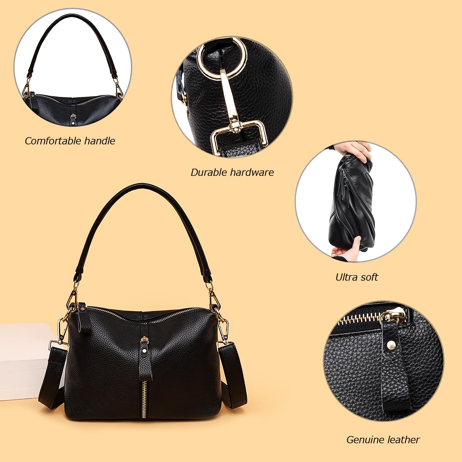 Genuine Leather Hobo Bags for Women - Small Crossbody Purse with 2 Adjustable Straps, Shoulder Bag & Tote Handbag | Perfect for Work, Travel & Everyday Use