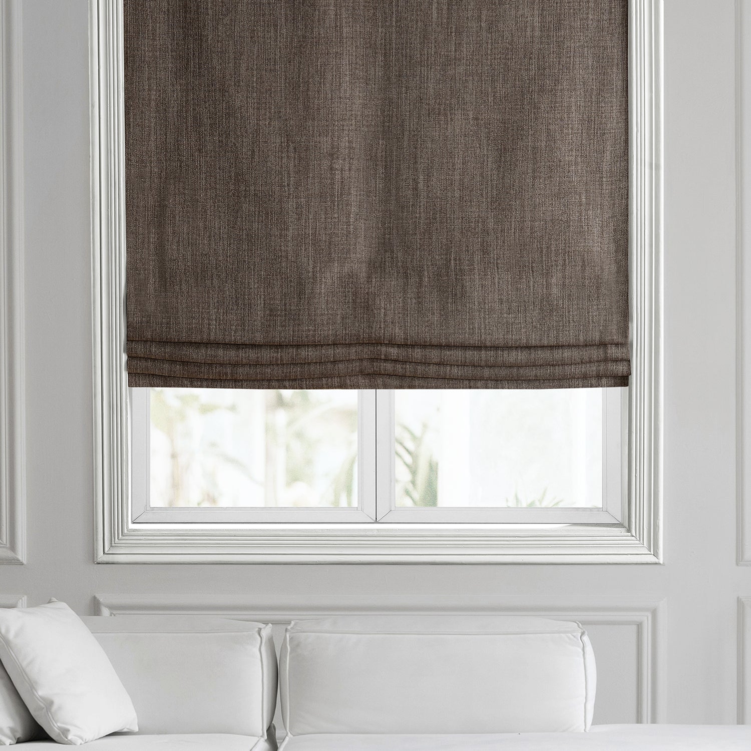 Premium Dutch Cocoa Textured Faux Linen Roman Shade - Elegant Window Treatment for Living Room, Bedroom & Home Office