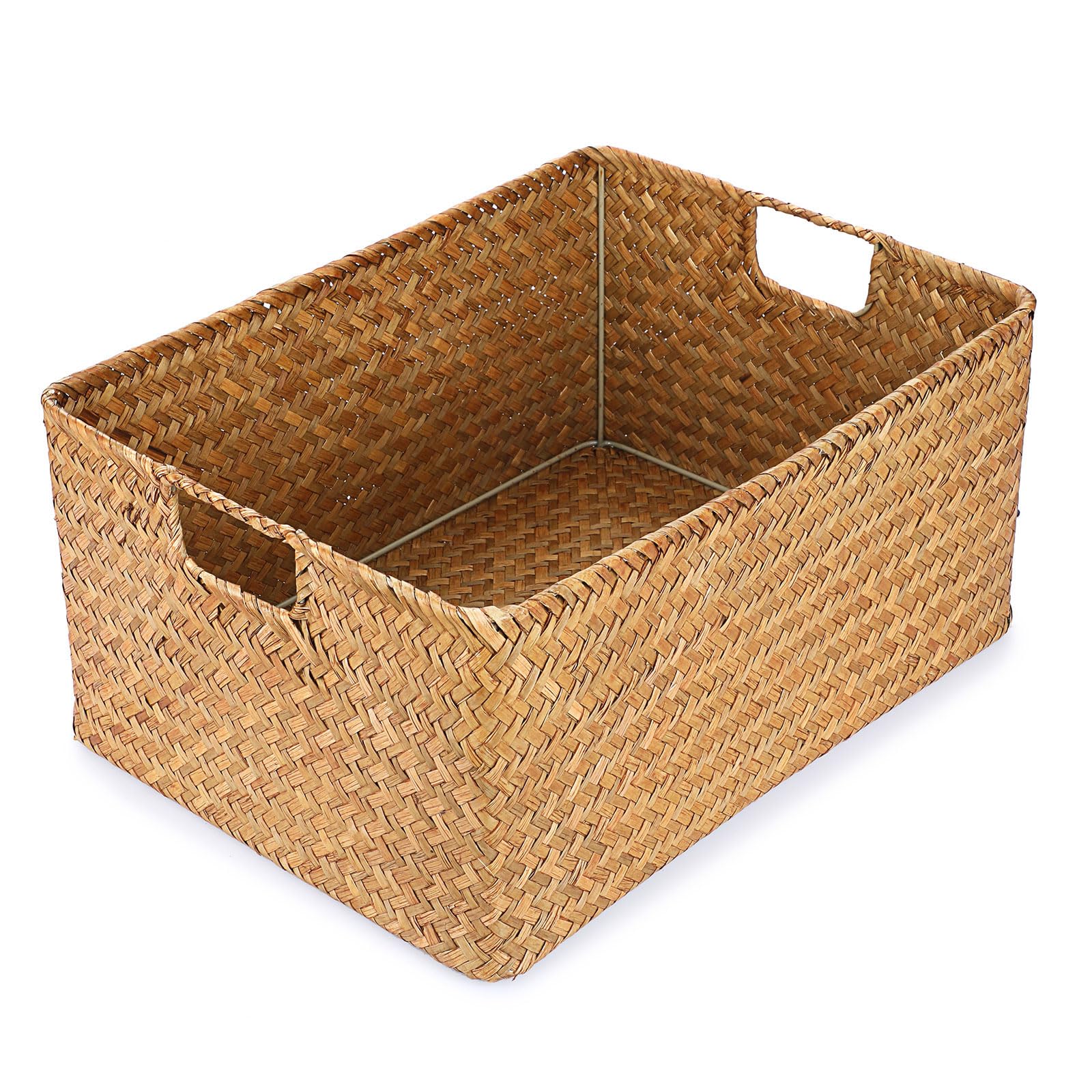 Seagrass Storage Basket - X-Large Handwoven Wicker Bin with Handles for Bedroom, Pantry & Closet Organization