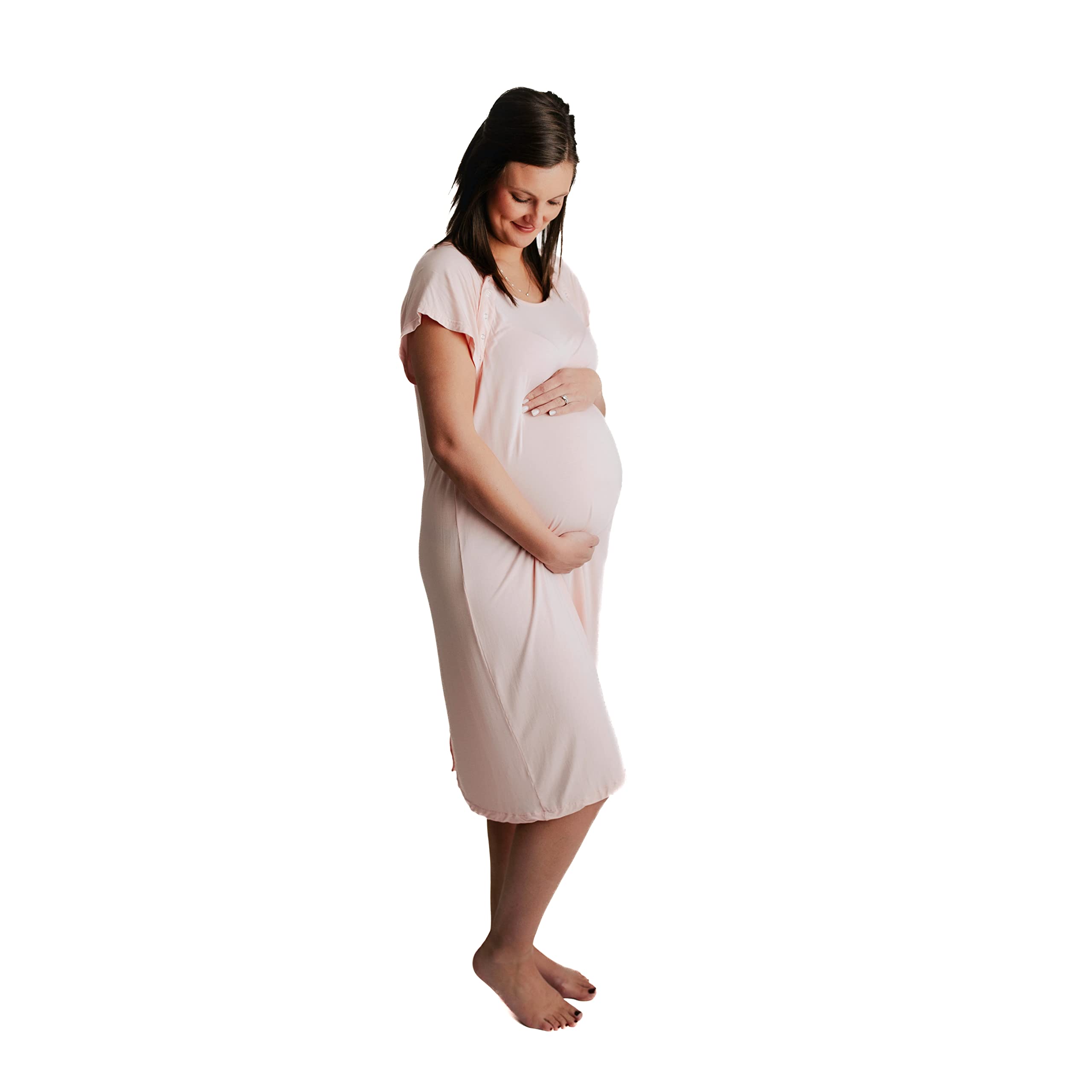 Three Little Tots Mommy Labor and Delivery Gown - Soft Stretchy Maternity & Nursing Nightgown for Hospital Birth & Breastfeeding | Comfortable Postpartum Wear for New Moms