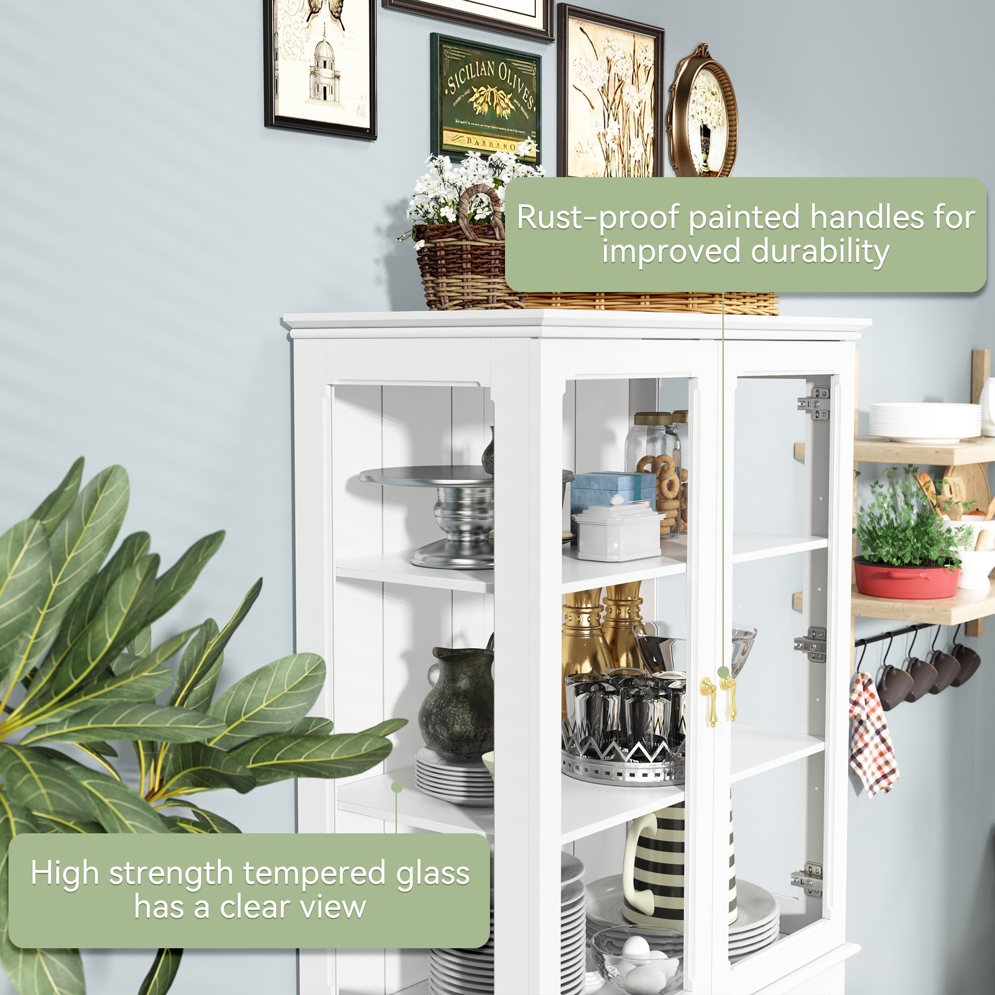 ARTPOWER 72 Inch Freestanding Kitchen Pantry Cabinet - White Tall Storage Sideboard with Glass Doors & Adjustable Shelves for Kitchen, Dining Room & Living Room | Perfect for Organizing Cookware, Dishes & Home Decor