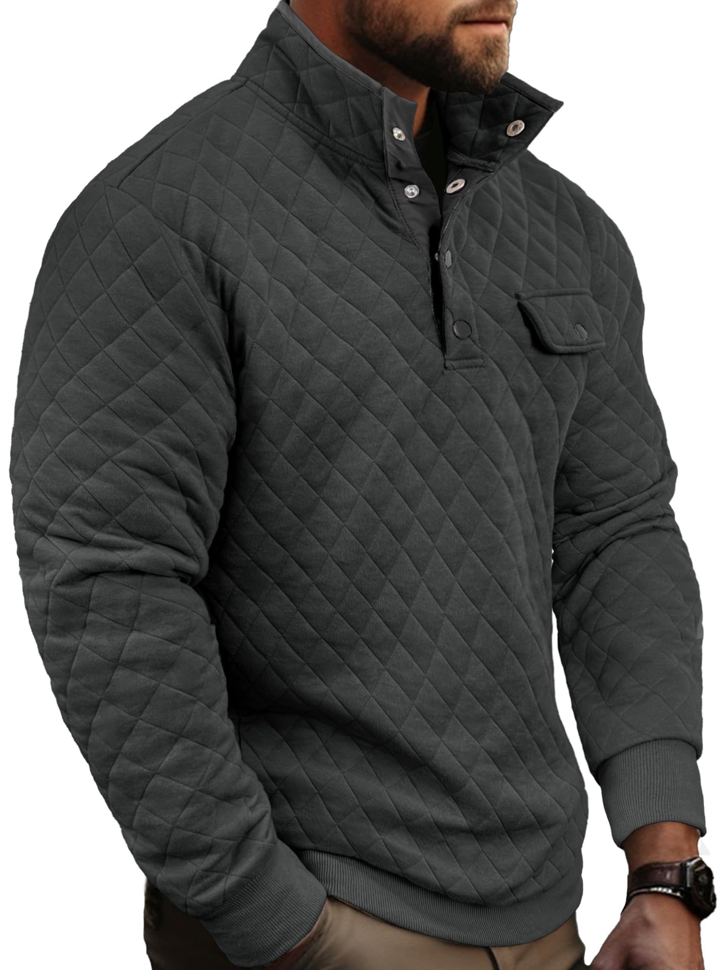 PLEPAN Men's Quilted Sweatshirt - Long Sleeve Casual Stand Collar 1/4 Zip Pullover for Men | Warm Winter Layering & Outdoor Activities
