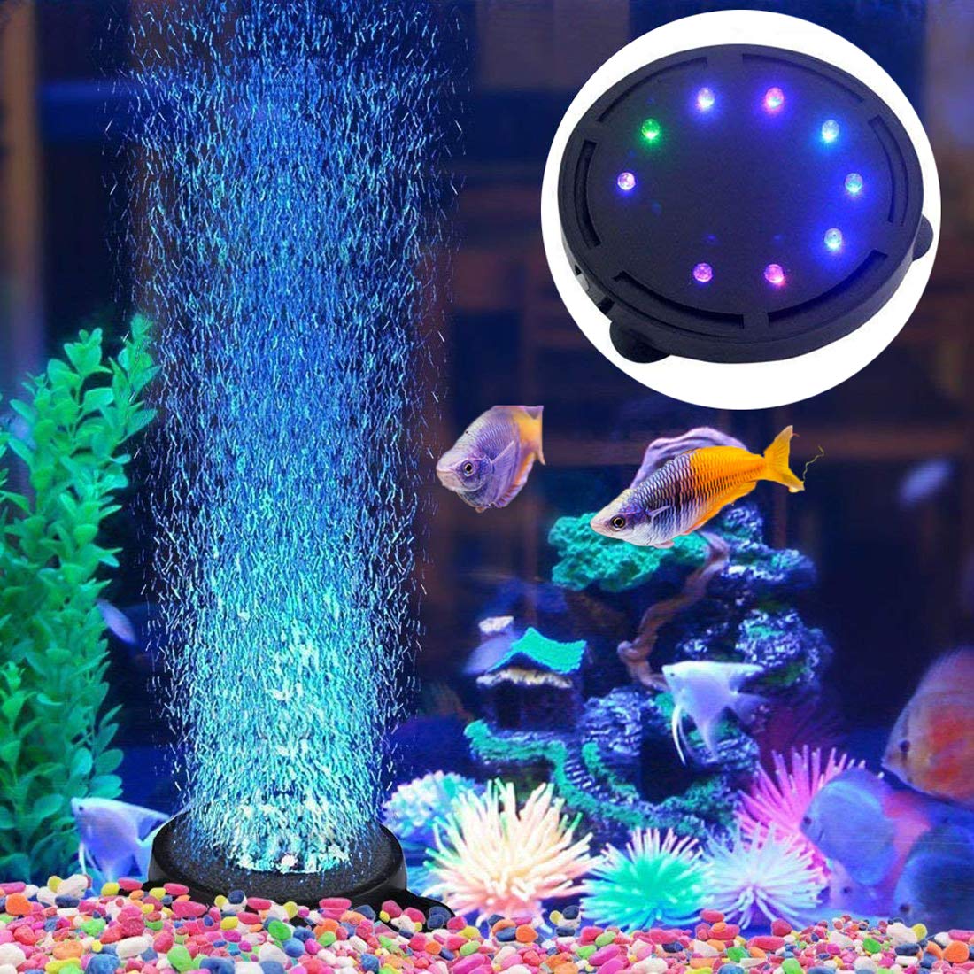 12 LED Aquarium Bubble Light - 5 Inch Submersible Air Stone for Fish Tank, Turtle Tank Decoration | Energy Efficient LED Bubbler Lamp with Air Pump | Perfect for Home Aquariums, Office Fish Tanks & Aquatic Pet Habitats