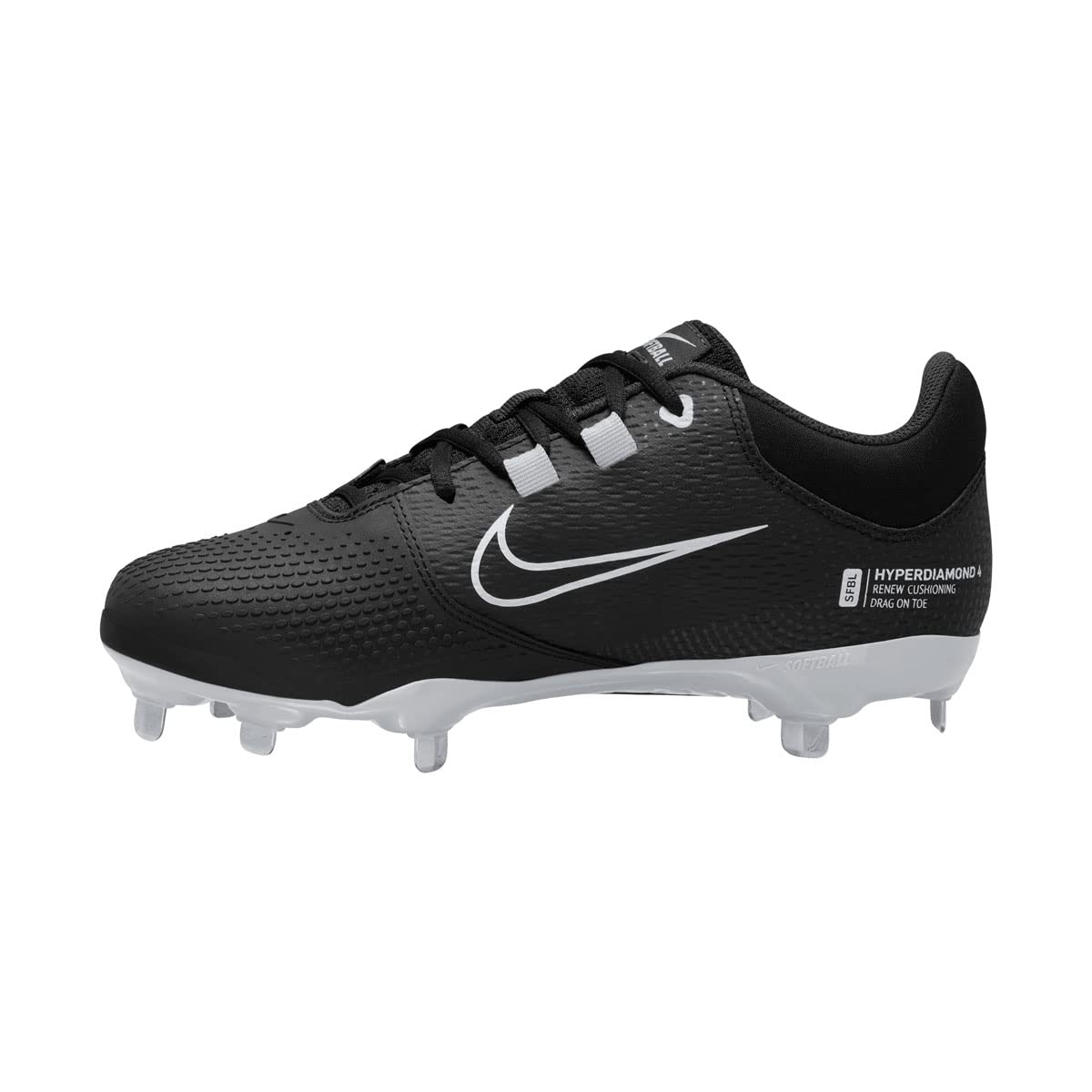 Nike Hyperdiamond 4 Pro Metal Softball Cleats for Men - Black & White Size 10.5 Medium (D) - Lightweight Baseball Shoes with Enhanced Traction for Fastpitch Softball & Field Performance