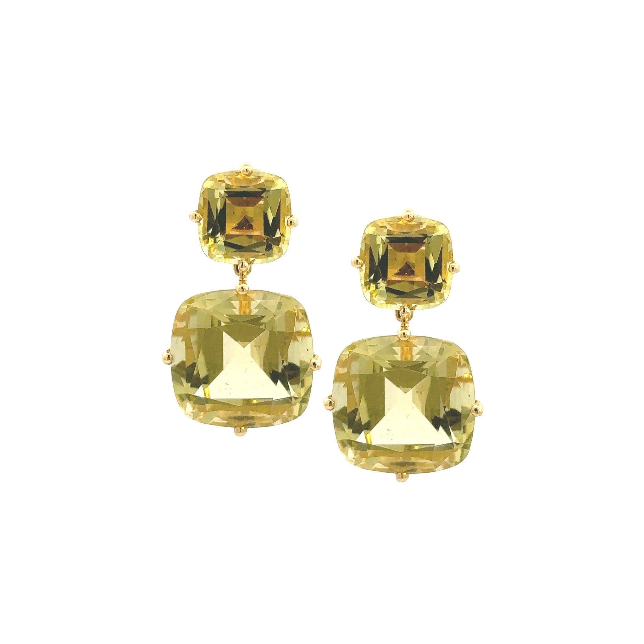 Goshwara 'Gossip' 2-Tier Lemon Quartz Cushion Cut Drop Earrings - Elegant Dangling Jewelry for Women, Perfect for Parties, Weddings & Special Occasions