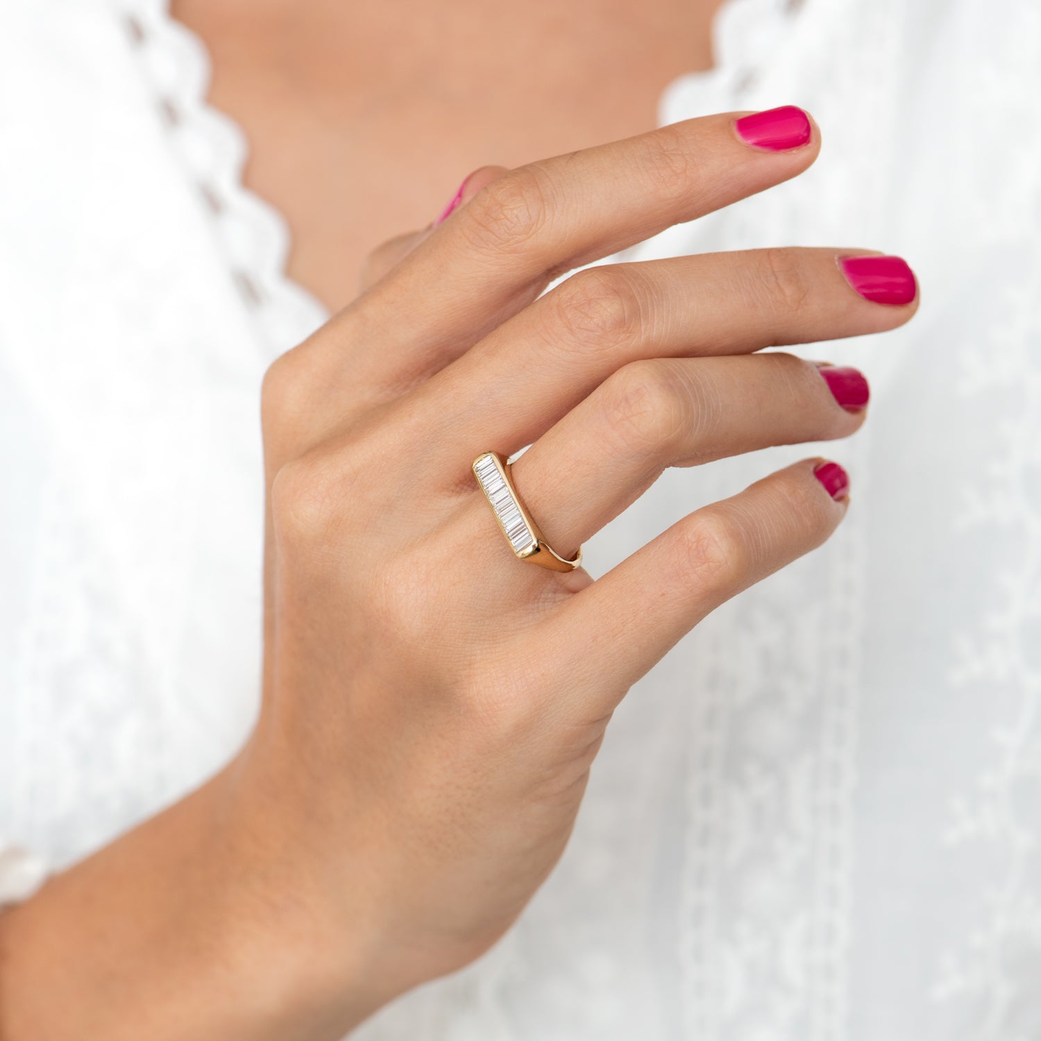 Elegant Channel Statement Ring with Baguette Cut Diamonds - Perfect for Weddings, Anniversaries & Special Occasions