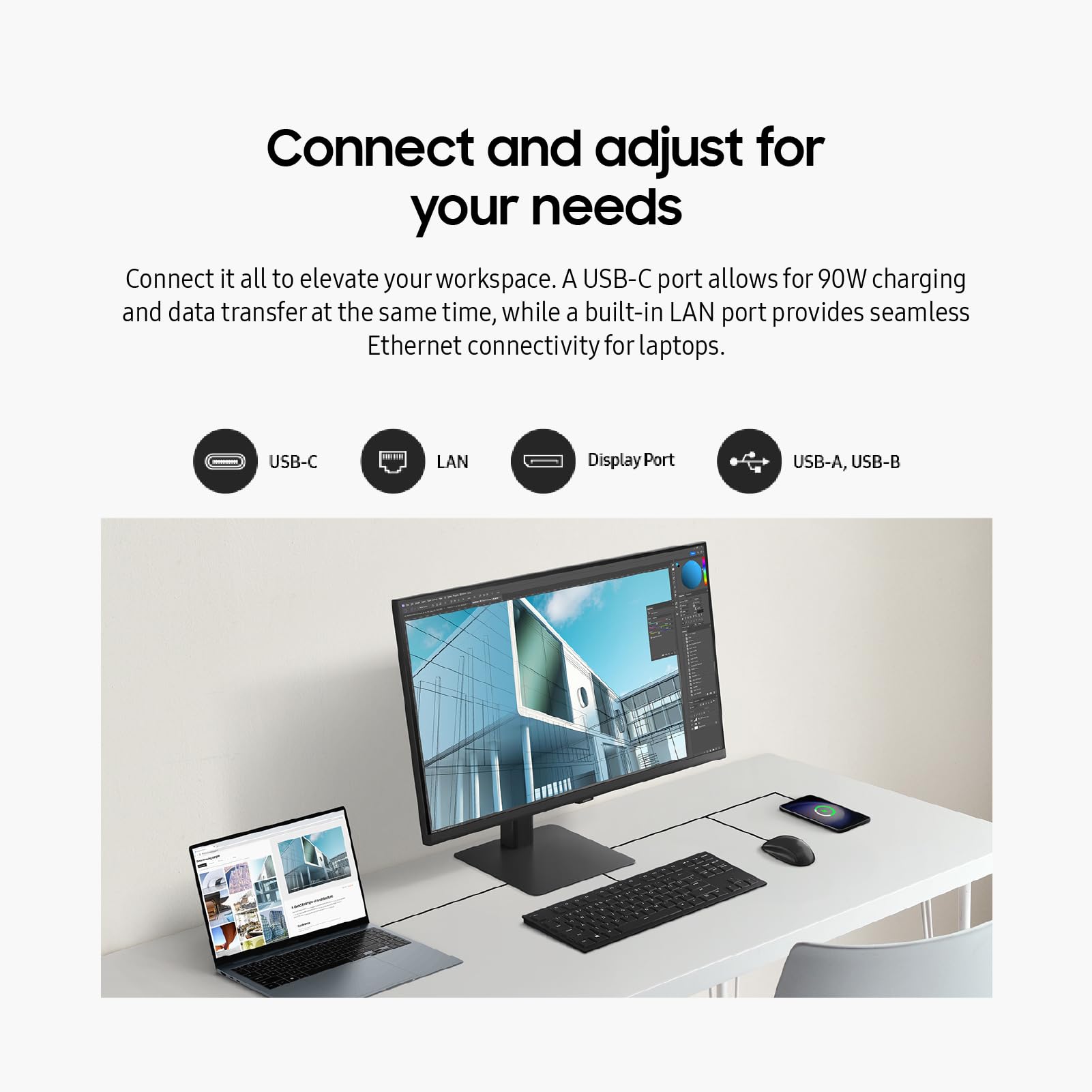 SAMSUNG 32-Inch ViewFinity S8 (S80UD) 4K UHD Monitor - HDR10, USB-C, Height Adjustable Stand, KVM Switch, Eye Care - Perfect for Graphic Design, Video Editing & Home Office (LS32D804UANXGO)