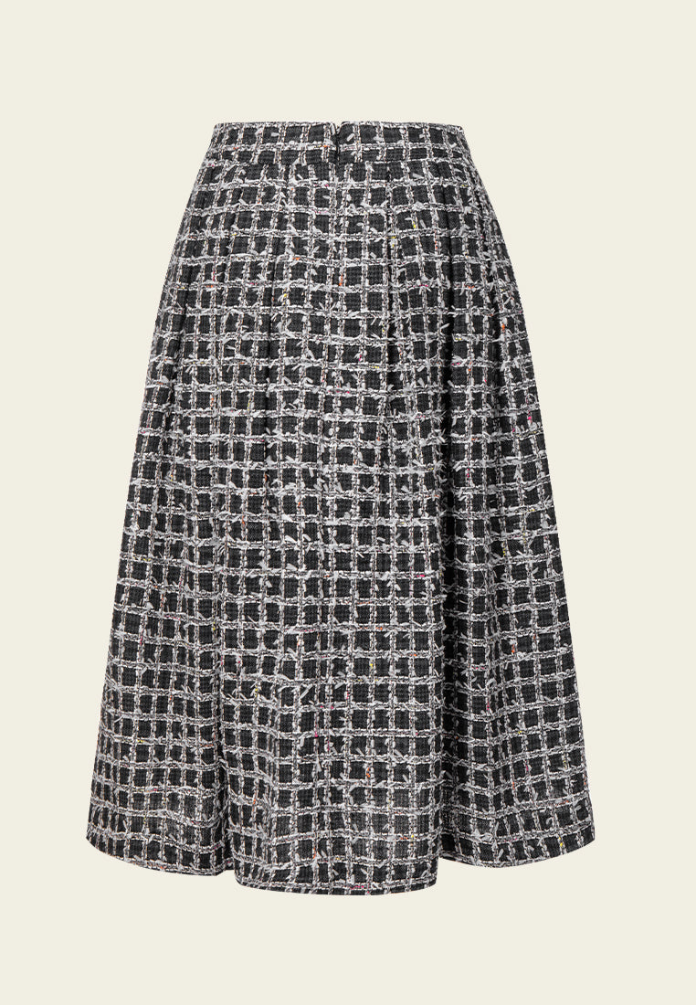 Stylish Frayed Detail Checked Pleated Midi Skirt for Women - Perfect for Casual Outings, Office Wear & Date Nights