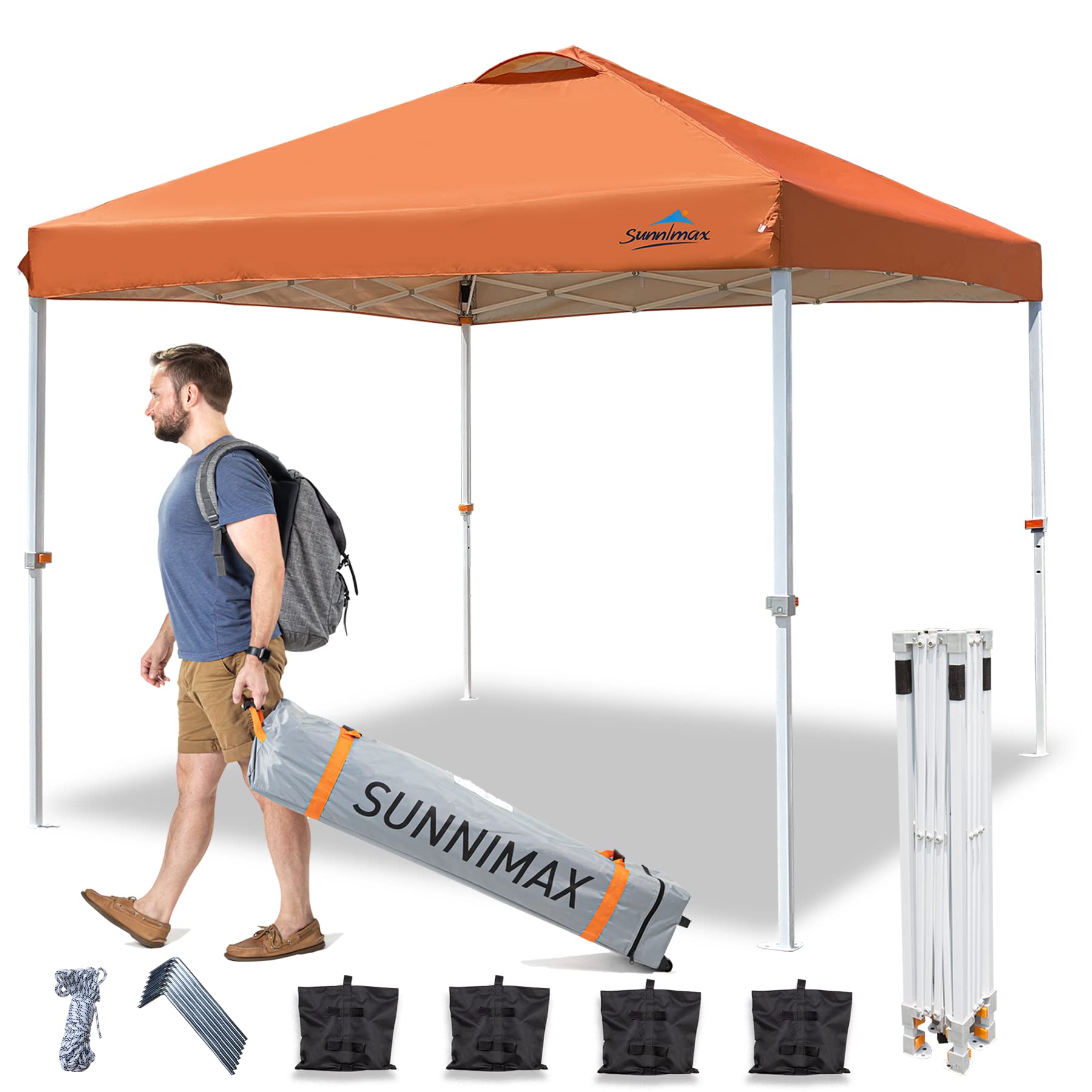 10x10 SUNNIMAX Pop Up Canopy Tent - Waterproof Instant Shelter with Carry Bag & Sandbags for Outdoor Parties, Camping, Beach & Backyard Events | Quick EZ Setup Patio Canopy