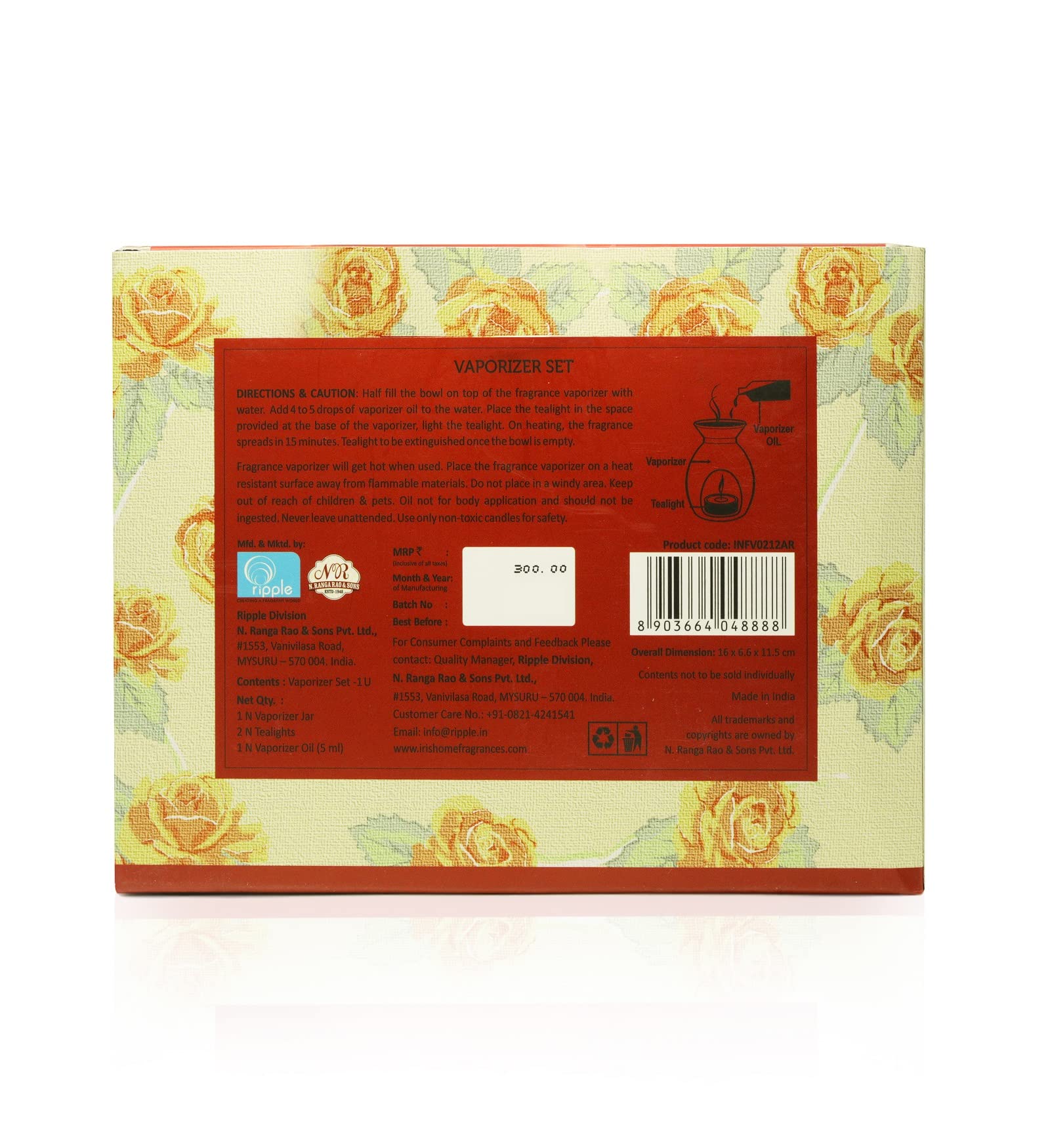 IRIS Amber Rose Aromatherapy Vaporizer Set with 2 Tea Light Candles | Natural Chemical-Free Home Fragrance | Room Freshener & Relaxation Gift (12.3x6.6x15.3cm) | Perfect for Bedroom, Bathroom, Yoga Studio & Spa | Made in India