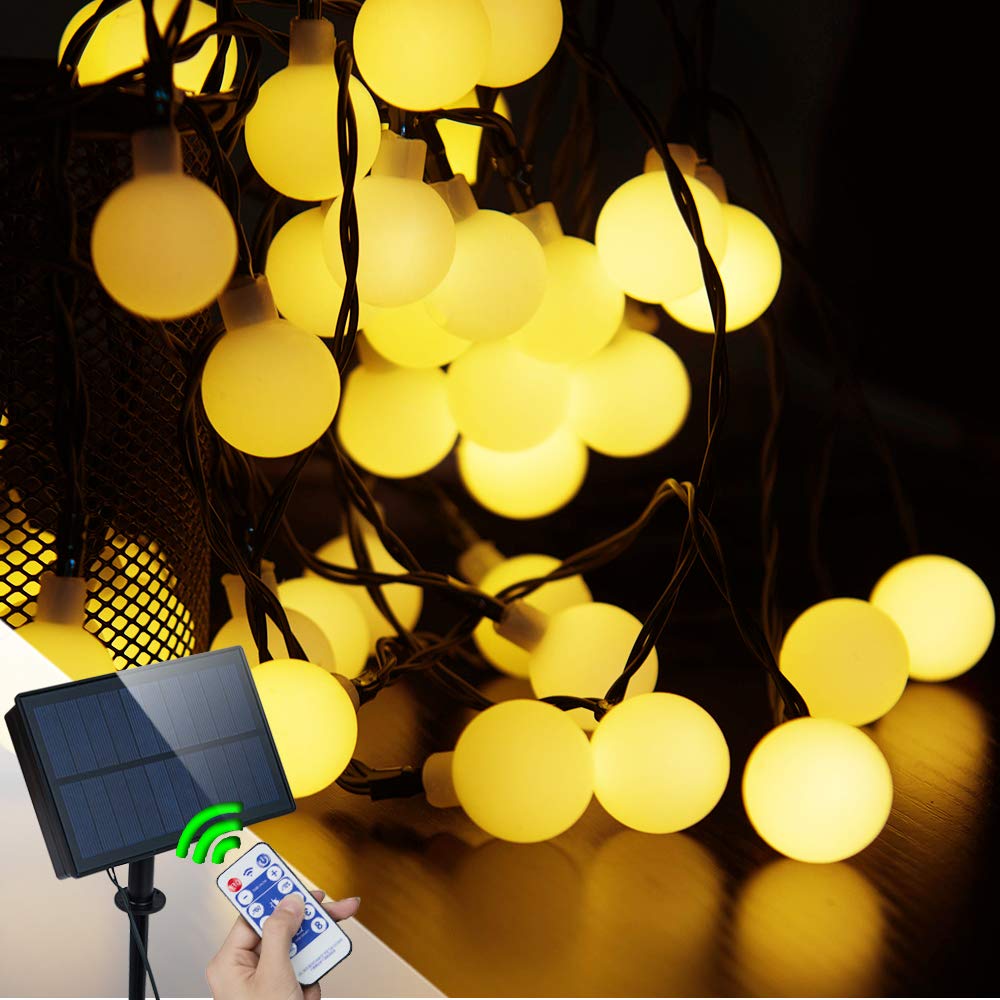 60 LED 36Ft Solar String Lights with Remote & Timer - 8 Lighting Modes Waterproof Outdoor Fairy Lights for Christmas, Halloween, Garden, Patio, Bedroom Decor (White) - Perfect for Backyard Parties, Wedding Decorations and Cozy Indoor Ambiance