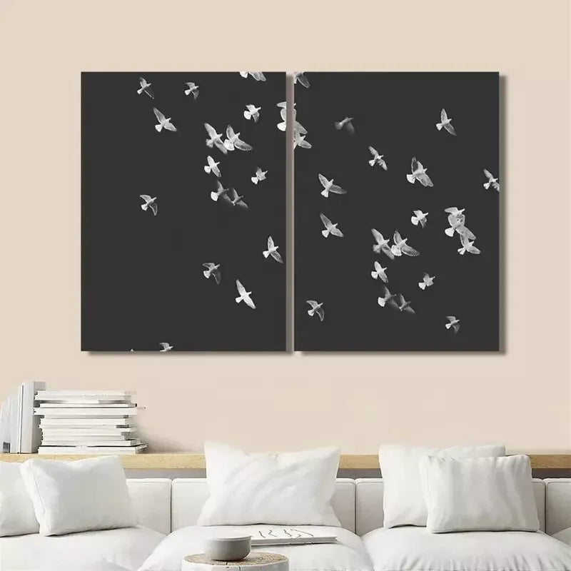 2-Piece Black and White Minimalist Flying Bird Canvas Wall Art - 50x75cm Framed Bird Illustration Print | High Quality Australian Made | Ready to Hang | Perfect for Living Room, Bedroom & Office Decor