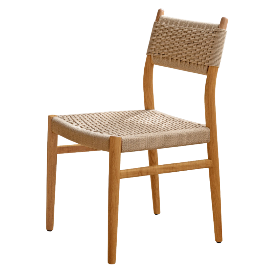 Solid Oak & Cherry Wood Rope Dining Chair - Rustic Farmhouse Style for Kitchen, Dining Room, and Outdoor Patio Seating