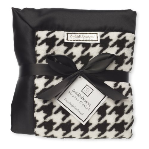 SwaddleDesigns Stroller Blanket - Soft Microfleece Baby Blanket with Satin Trim, Black Puppytooth Pattern - Perfect for Newborns, Infants & Toddlers in Car Seats, Strollers & Nursery