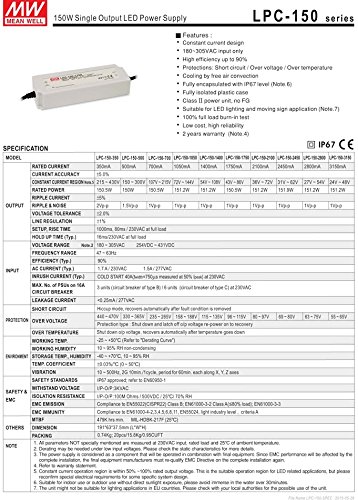 Meanwell LPC-150-2100 150W 2100mA LED Constant Current Driver Power Supply - 3 Pack for LED Strip Lights, Signage & Commercial Lighting Applications
