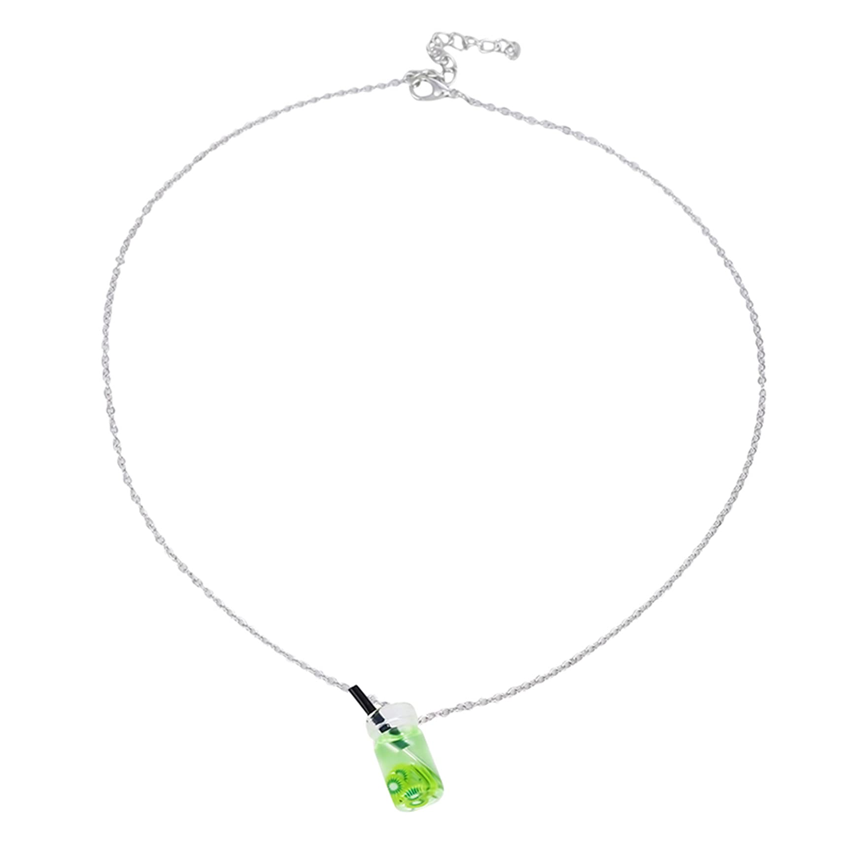DFGDSF Cute Fruit Juice Necklace - Creative Pearl Milk Tea Pendant Necklace for Women | Green Kiwi Tea Cup Design | Perfect for Casual Wear, Parties & Gift Giving