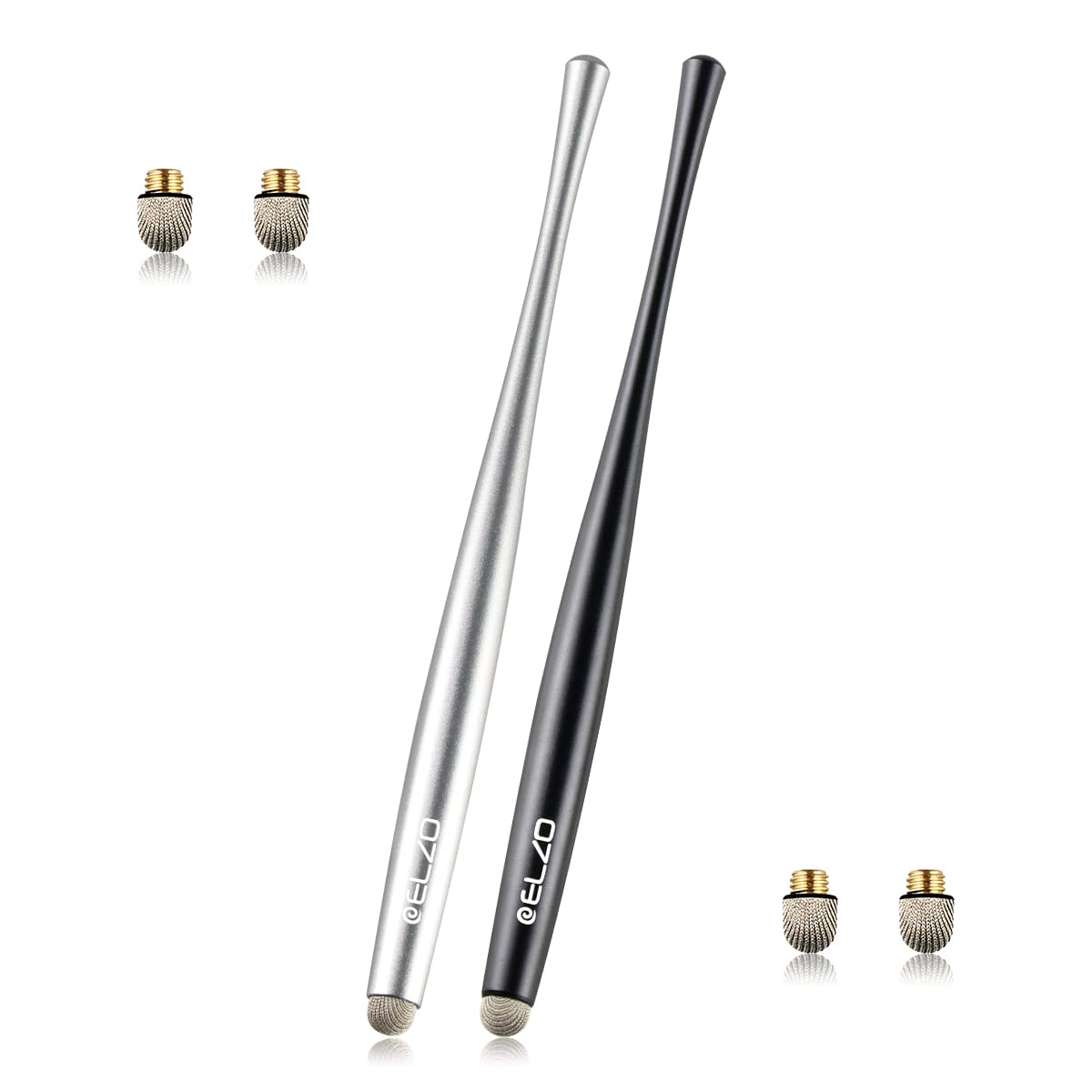 Elzo Stylus Pen 2 Pack with 4 Replacement Tips - Universal Capacitive Touch Screen Pen for iPad, iPhone, Samsung, Microsoft Surface Pro & Android Tablets - Perfect for Drawing, Note-Taking & Digital Signatures