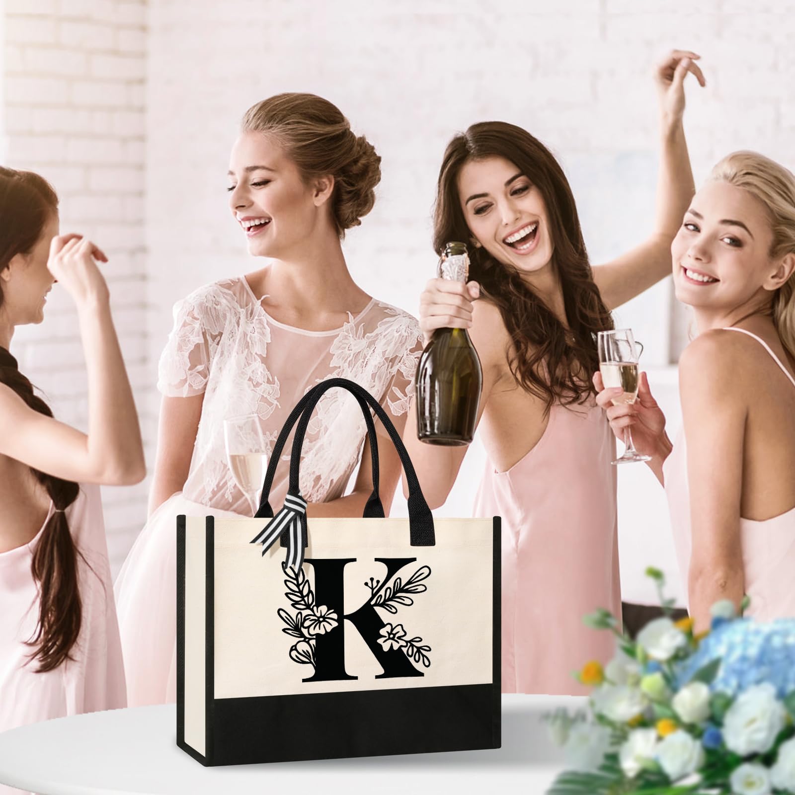 Personalized Initial Canvas Tote Bag - Custom Monogrammed Gift for Women, Mom, Teachers, Nurses, Best Friends & Bridesmaids - Perfect for Birthday, Wedding, Beach & Holiday - Great for Shopping, Work, Travel & Everyday Use (Letter K)