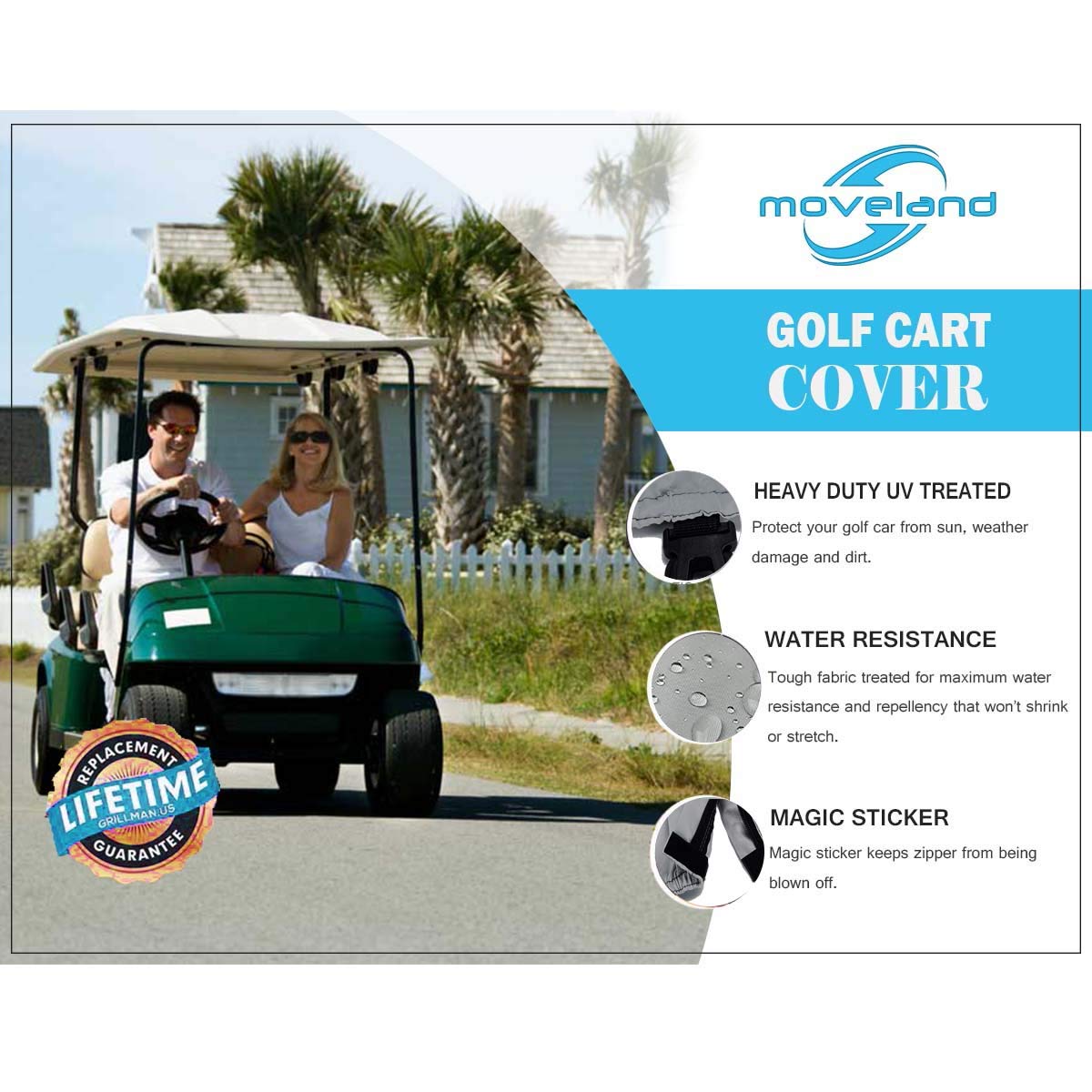 2020 Upgraded Waterproof Golf Cart Cover for EZ GO, Club Car & Yamaha - Heavy Duty PVC Coated Dust Protection | All-Weather Outdoor Use for Storage & Travel