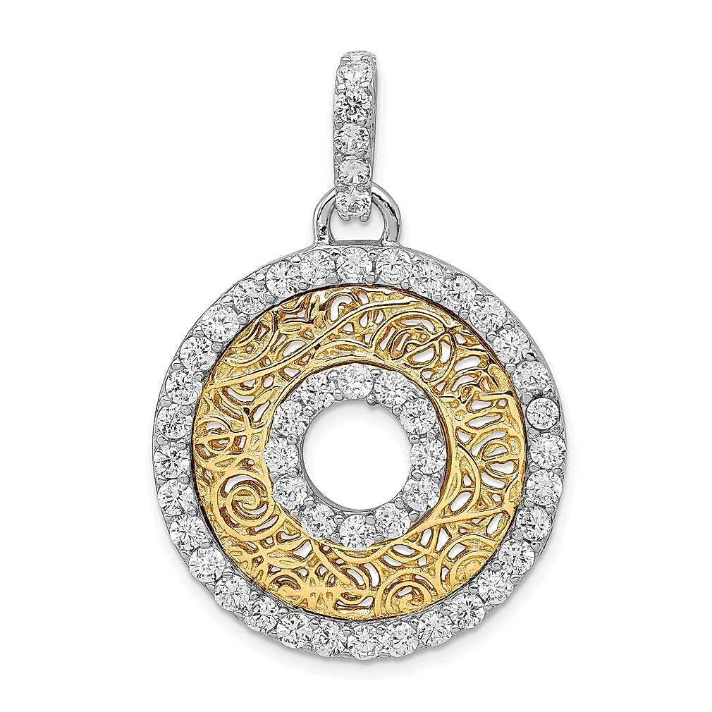 925 Sterling Silver CZ & Vermeil Circle Pendant Necklace for Women - Elegant Fine Jewelry Gift for Her - Perfect for Birthday, Anniversary & Special Occasions