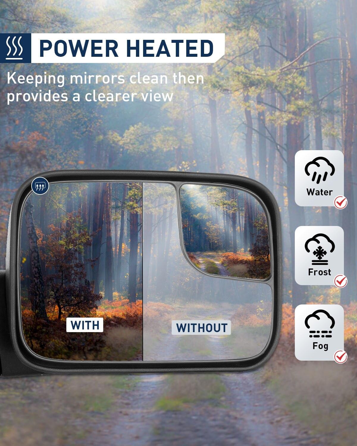 ECCPP Power Heated Towing Mirror for Dodge Ram 1500/2500/3500 (1998-2002) - Left Side Black Housing - Perfect for Towing, Camping & Off-Road Adventures