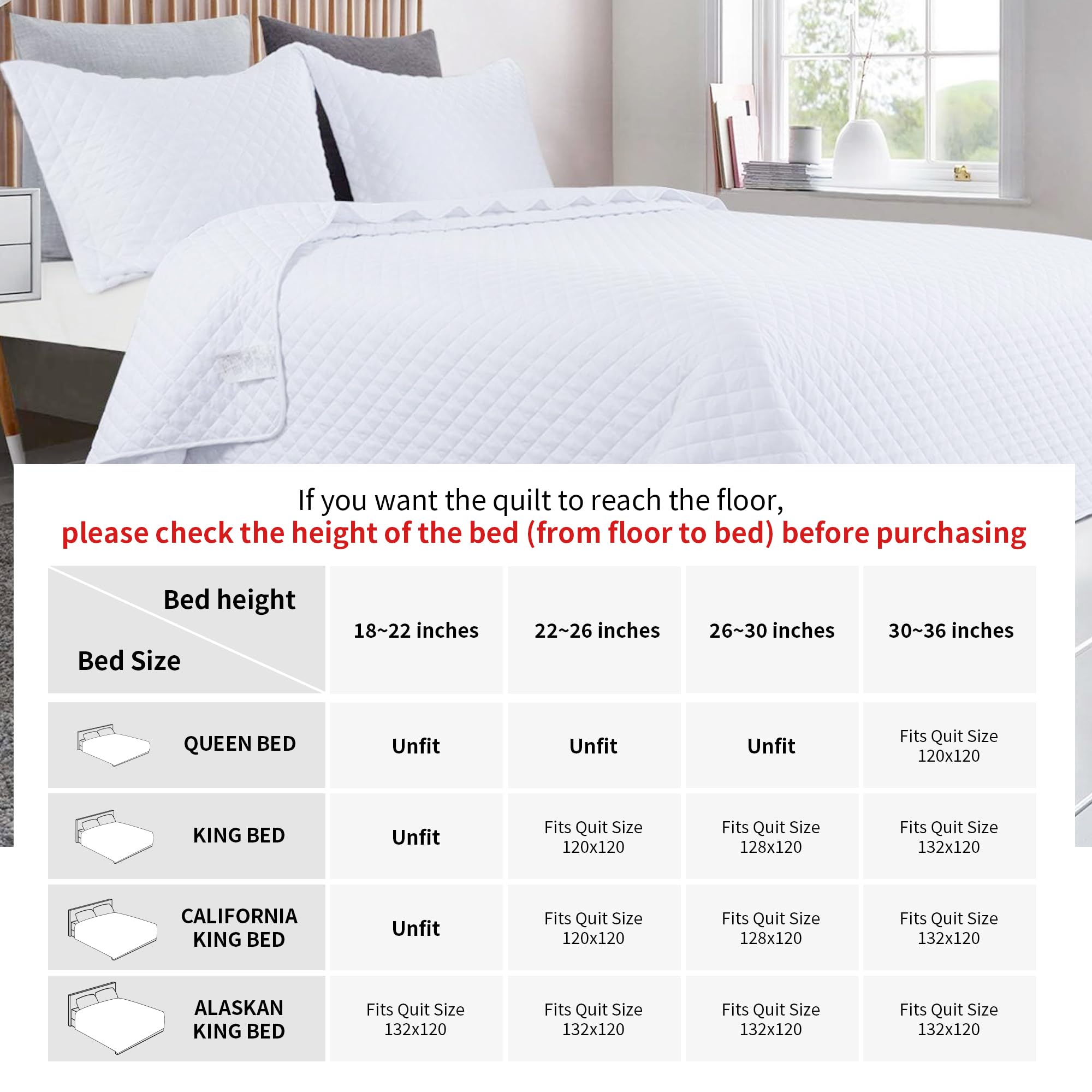 HOMBYS 3 Piece Oversized King Quilt Set - 128x120 Inches Reversible Lightweight Bedspread & Summer Comforter Set | Breathable All-Season Coverlet for King Size Beds | Perfect for Guest Rooms, Master Bedrooms & Vacation Homes (White)