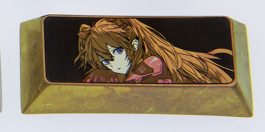 Custom Anime Asuka EVA Titanium Alloy Keycap Set - Personalized TAB, CAPS, SHIFT Keycaps for Mechanical Keyboards | Perfect for Gaming, Typing & Anime Fan Collections