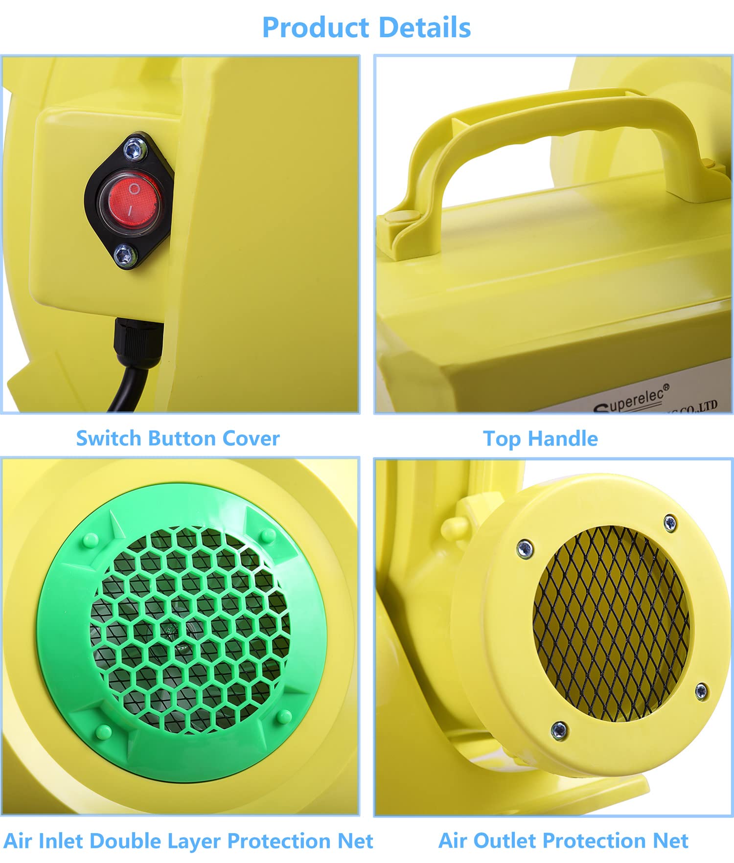 Inflatable Air Blower Pump for Bounce House, Bouncy Castle, Jump Slide, Air Sofa & Paint Booth - Portable Electric Fan for Inflatables - Perfect for Kids' Parties, Backyard Fun & Outdoor Events