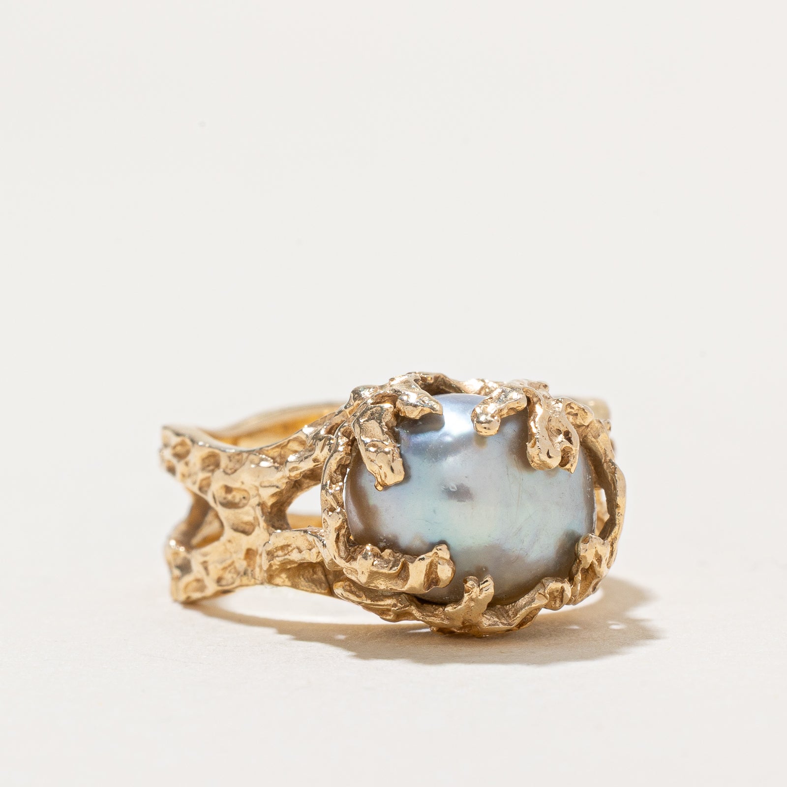 Solitaire Pearl Textured Abstract Ring for Women - Size 6 | Elegant Handmade Jewelry for Weddings, Anniversaries & Special Occasions