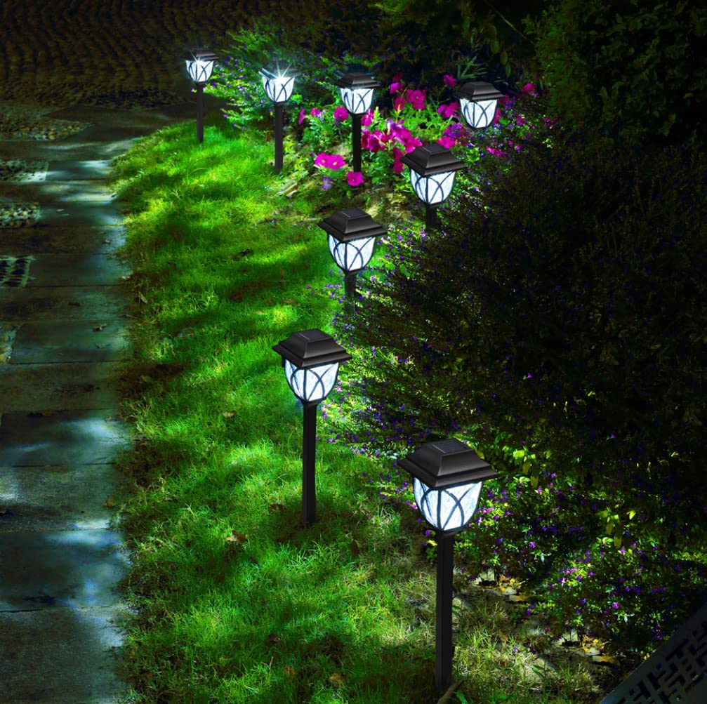 8 Pack Solar Garden Lights Outdoor - Black Cool White Medium Size Solar Pathway Lights for Yard, Garden, Walkway | Waterproof & Auto On/Off for Patio, Driveway, Lawn Decoration