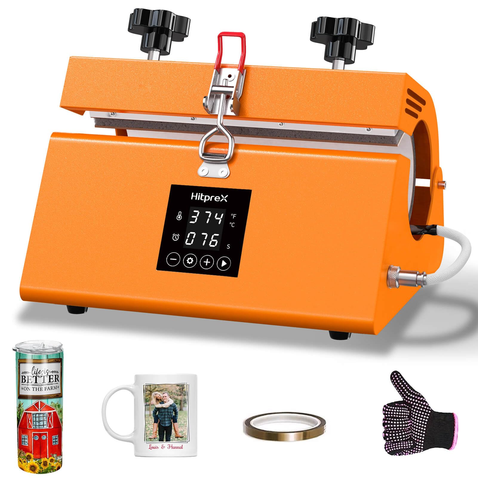 HITPREX Tumbler Heat Press Machine for 11-30oz Sublimation Mugs - 110V Portable Mug Press with LCD Temperature Control (Orange) - Perfect for DIY Custom Tumblers, Gifts & Small Business Printing