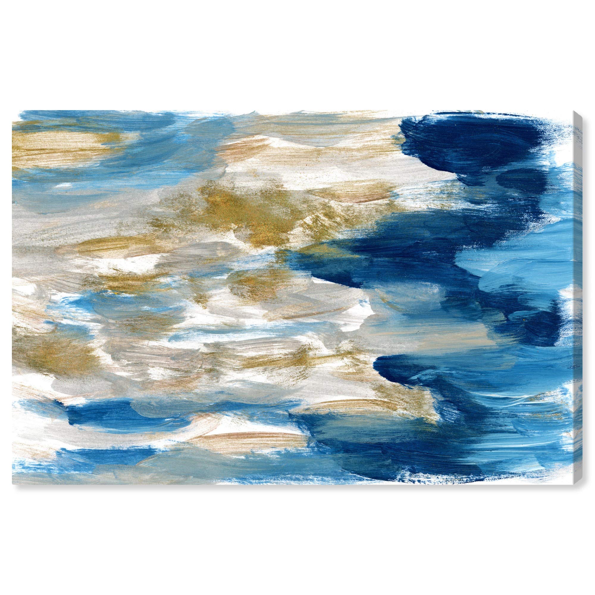 Wynwood Studio Abstract Wall Art Canvas Print 'Sardinia' - 36x24 Inches Gold & Blue Modern Painting for Living Room, Bedroom, Office Décor | Ready to Hang Home Decor