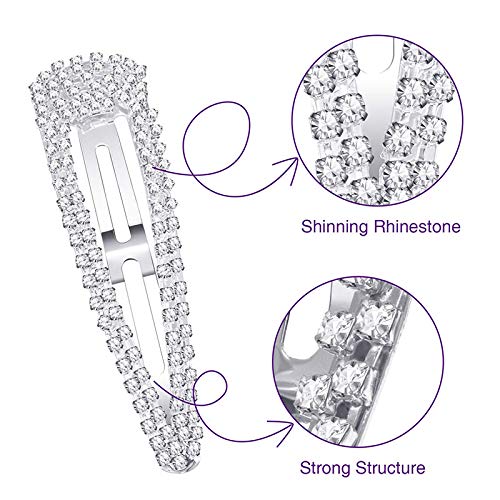 WATFOERS 6 Pack 3 Inch Rhinestone Snap Hair Clips - Metal Hair Barrettes for Women & Girls - Wedding, Prom, Party Hair Accessories (Black, Silver, Gold) - Perfect for Bridal, Formal Events & Everyday Styling
