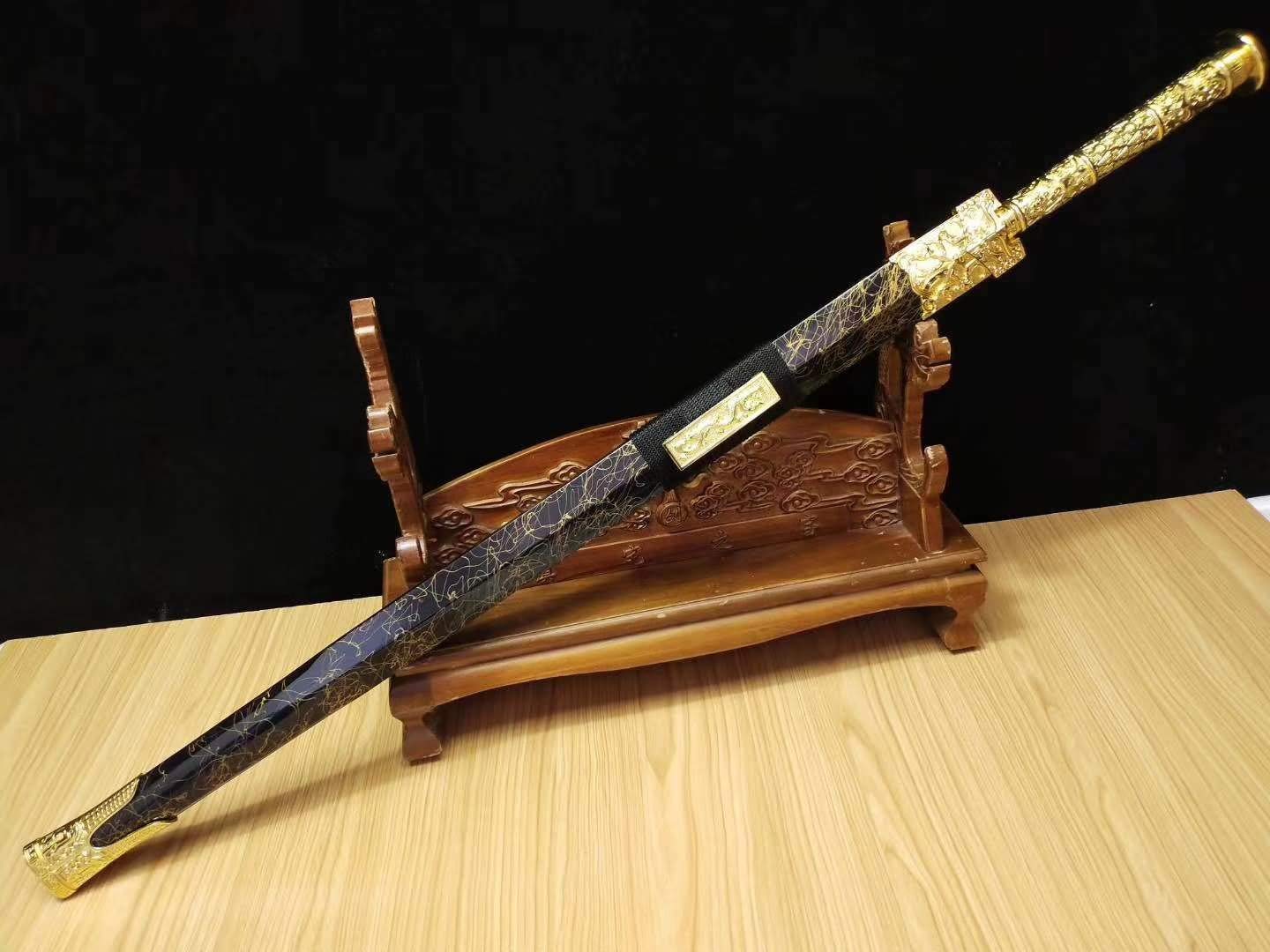 Premium Chinese Han Sword - Medium Carbon Steel Etched Blade with Alloy Fittings - Authentic Kung Fu Weapon & Collector's Gift for Martial Arts Enthusiasts, Historical Reenactments, and Home Decor Display