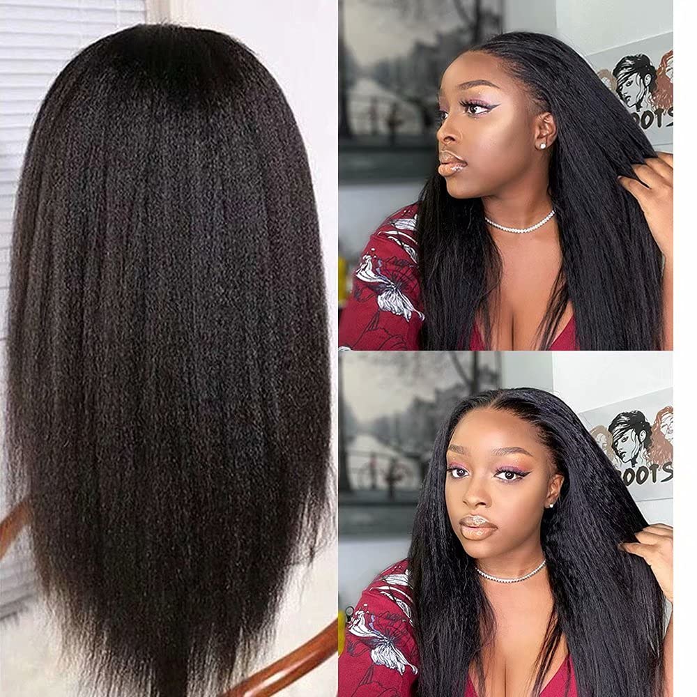 360 HD Lace Front Human Hair Wig - 14 Inch Kinky Straight Brazilian Hair with 150% Density | Glueless Full Lace Wig for Women | Perfect for Daily Wear, Cosplay & Special Occasions
