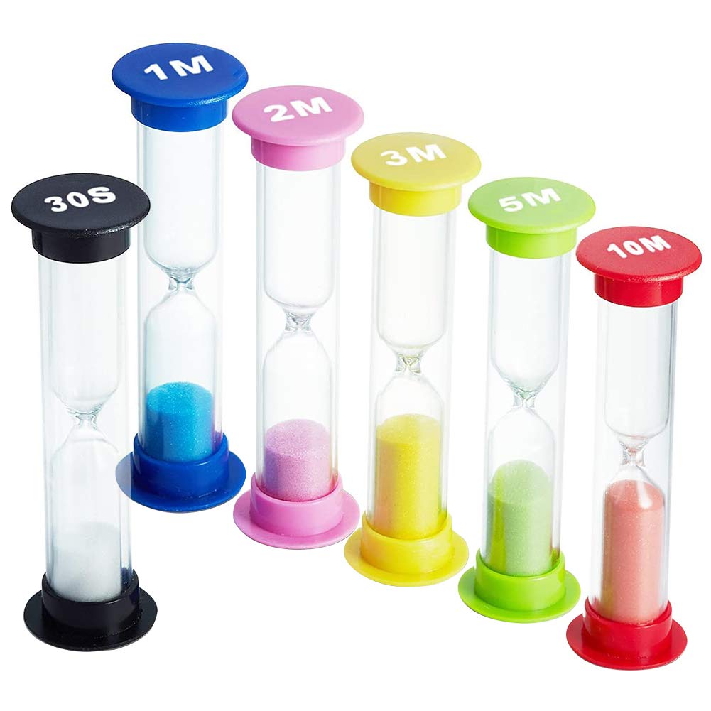 XCOZU 6-Piece Sand Timer Set - 30 Sec, 1 Min, 2 Min, 3 Min, 5 Min, 10 Min Hourglass for Kids Toothbrushing, Kitchen Cooking, Games & Classroom Activities