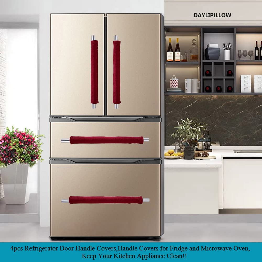 Dark Red Refrigerator Door Handle Covers - Non-Slip Appliance Protectors for Ovens & Dishwashers, Keep Kitchen Clean from Smudges & Food Stains - Ideal for Home Kitchen, Restaurant & Commercial Use