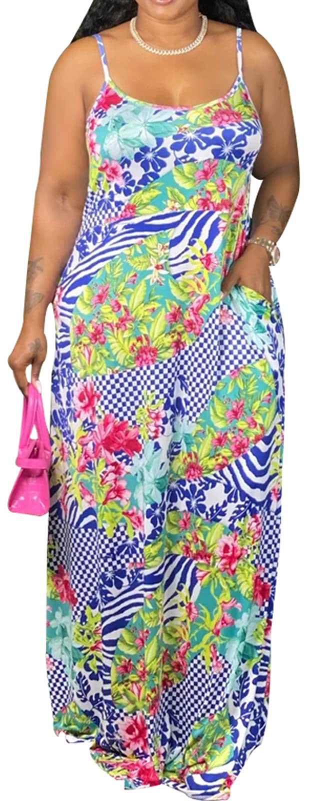Women's Summer Maxi Dresses - Sleeveless Loose Flowy Long Sundress with Pockets, Plus Size Casual Beach Dress for Vacation, Party & Outdoor Activities