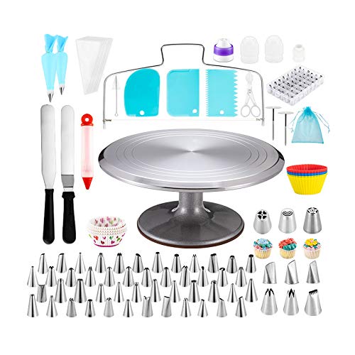 183-Piece MN1 Cake Decorating Kit with Piping Bags, Turntable, Icing Spatula & Russian Nozzles - Professional Baking Tools for Cupcakes, Cookies & Wedding Cakes - Perfect Gift for Bakers & Cake Lovers