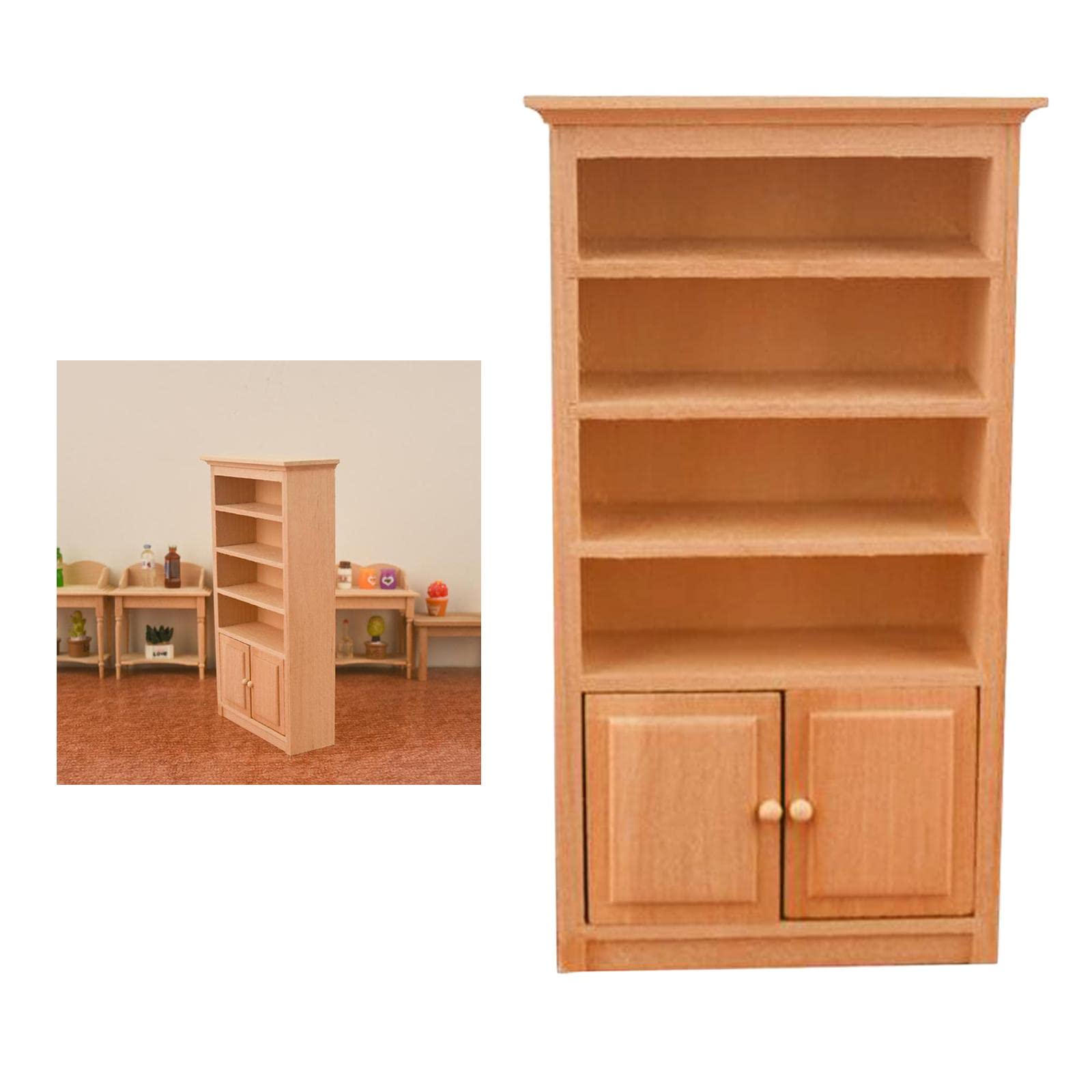 1/12 Scale Miniature Cabinet Bookshelf Model - Dollhouse Furniture Decor for DIY Miniature Scenes, Room Displays & Collector's Showcase
