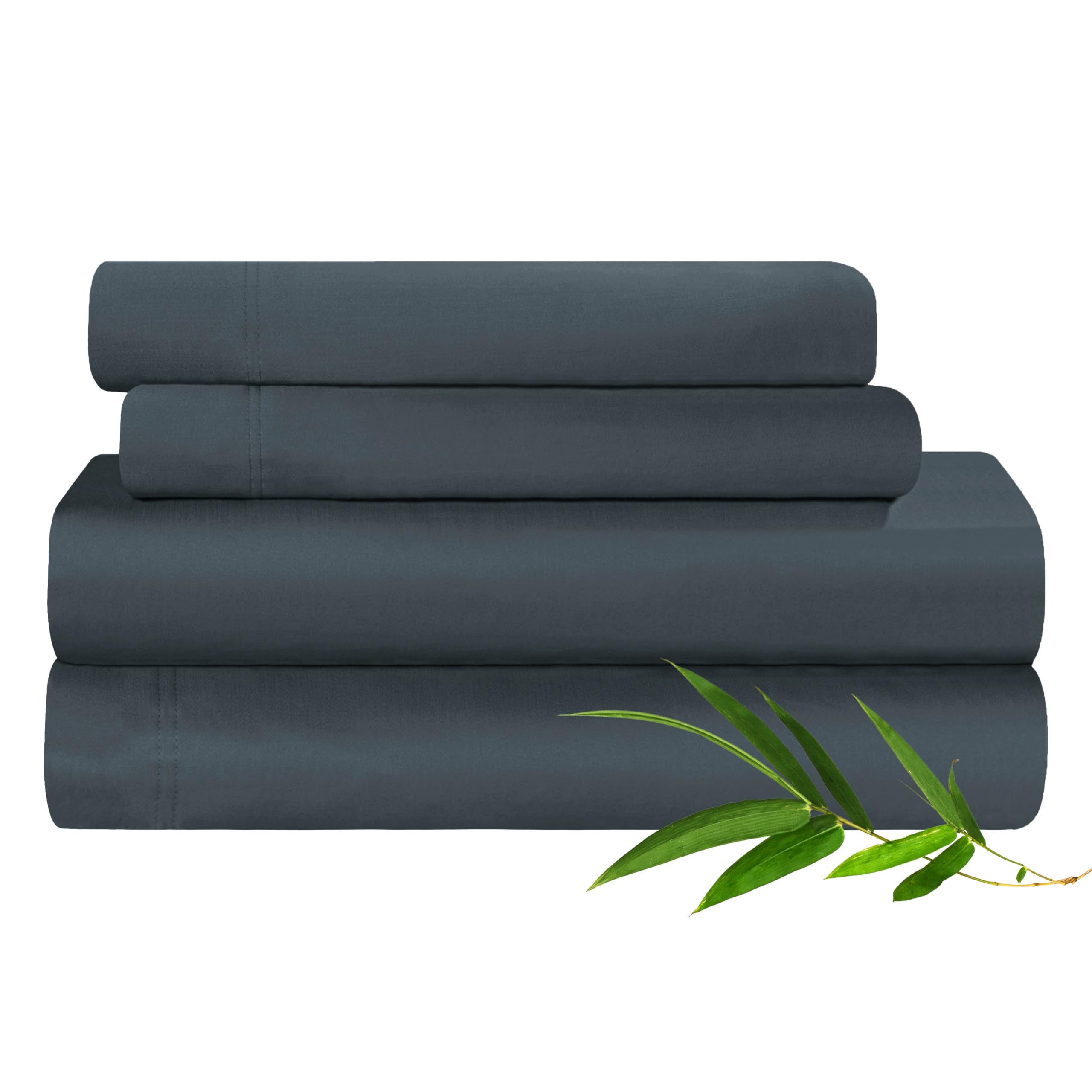 Premium 300-Thread-Count Bamboo Rayon Bed Sheet Set - King Size Charcoal - 1 Deep Pocket Fitted Sheet, 1 Flat Sheet & 2 Pillowcases - Ultra Soft Sateen Weave Luxury Bedding for Hotel-Style Comfort - Perfect for Master Bedrooms, Guest Rooms & Cozy Sleep Retreats