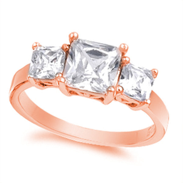 2.50CT Princess Cut Square Russian Ice Diamond CZ Ring - 925 Sterling Silver & Rose Gold Three Stone Engagement Ring for Wedding, Anniversary & Gift (Perfect for Proposals, Bridal Jewelry & Special Occasions)