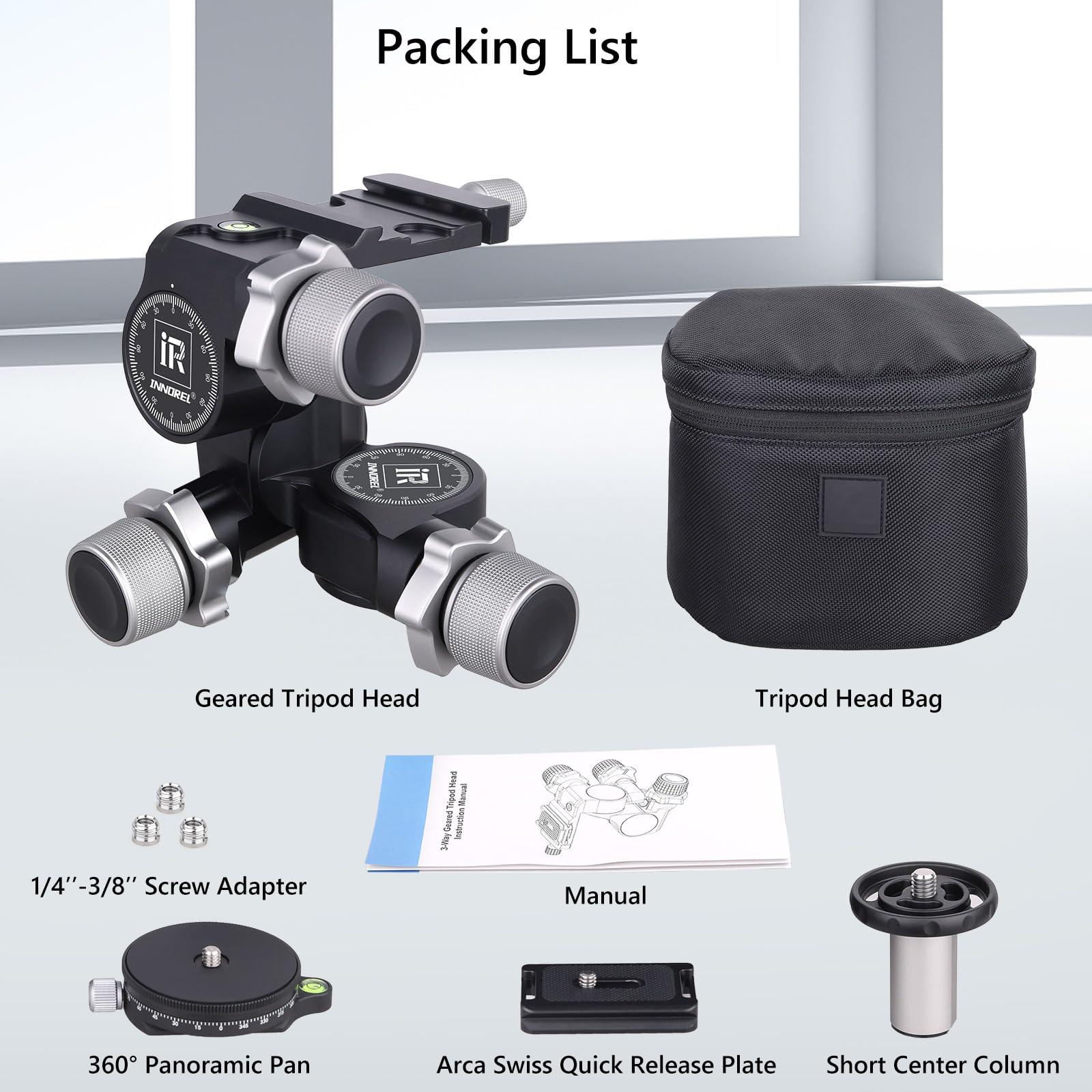 Professional Geared Tripod Head for DSLR Cameras - Arca Swiss Panoramic Pan-Tilt CNC All Metal 3-Way Ball Head with 6kg/11lb Max Load - Perfect for Landscape, Architectural & Macro Photography